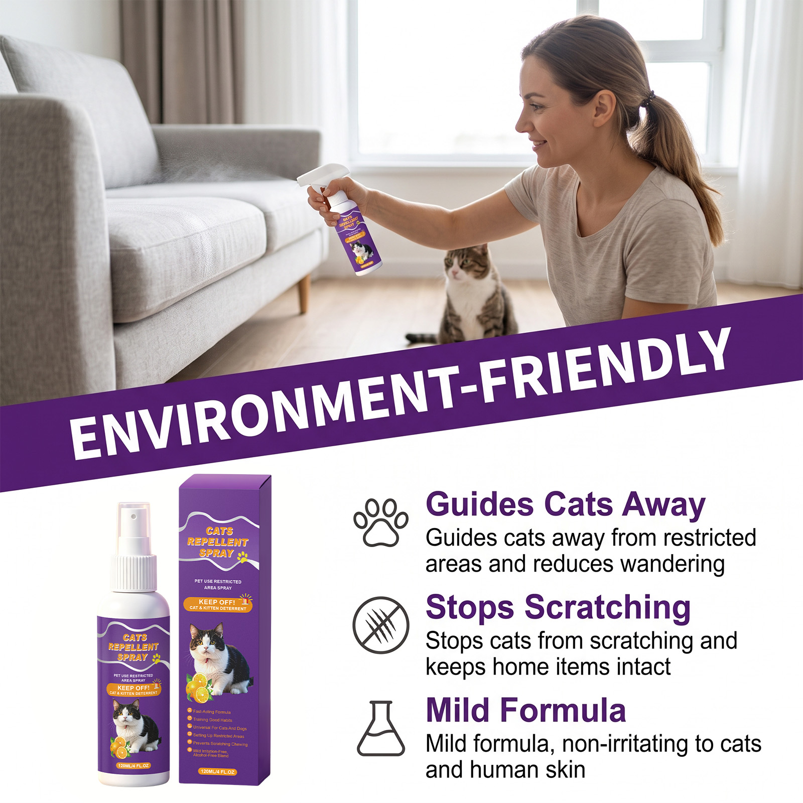 Cat Repellent Spray Daily Mild Convenient Training Indoor Household Furniture Anti Pet Scratch Bite