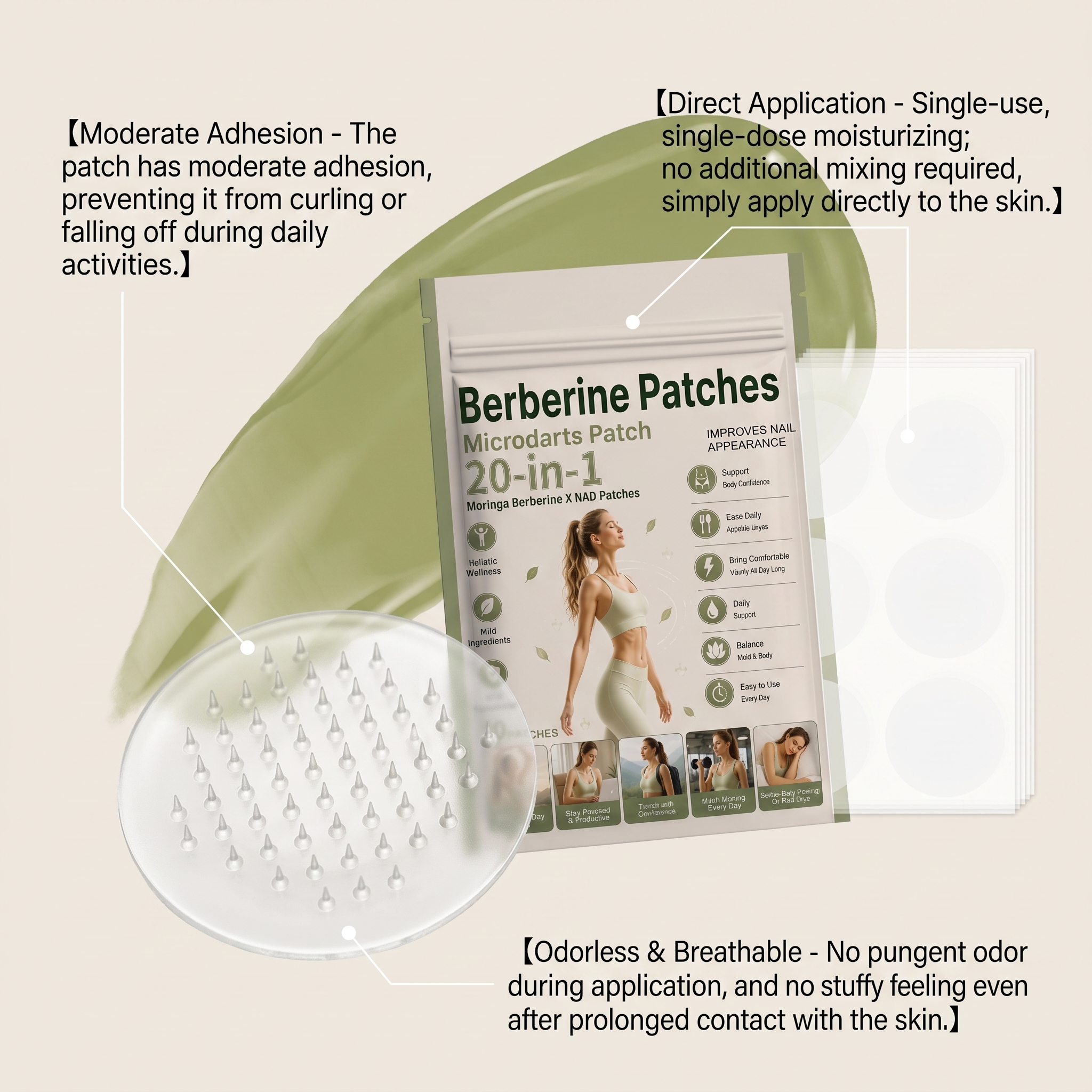 Berberine Auxiliary Patch Thin Soft Breathable Skin Friendly Light Body Comfort Daily Care