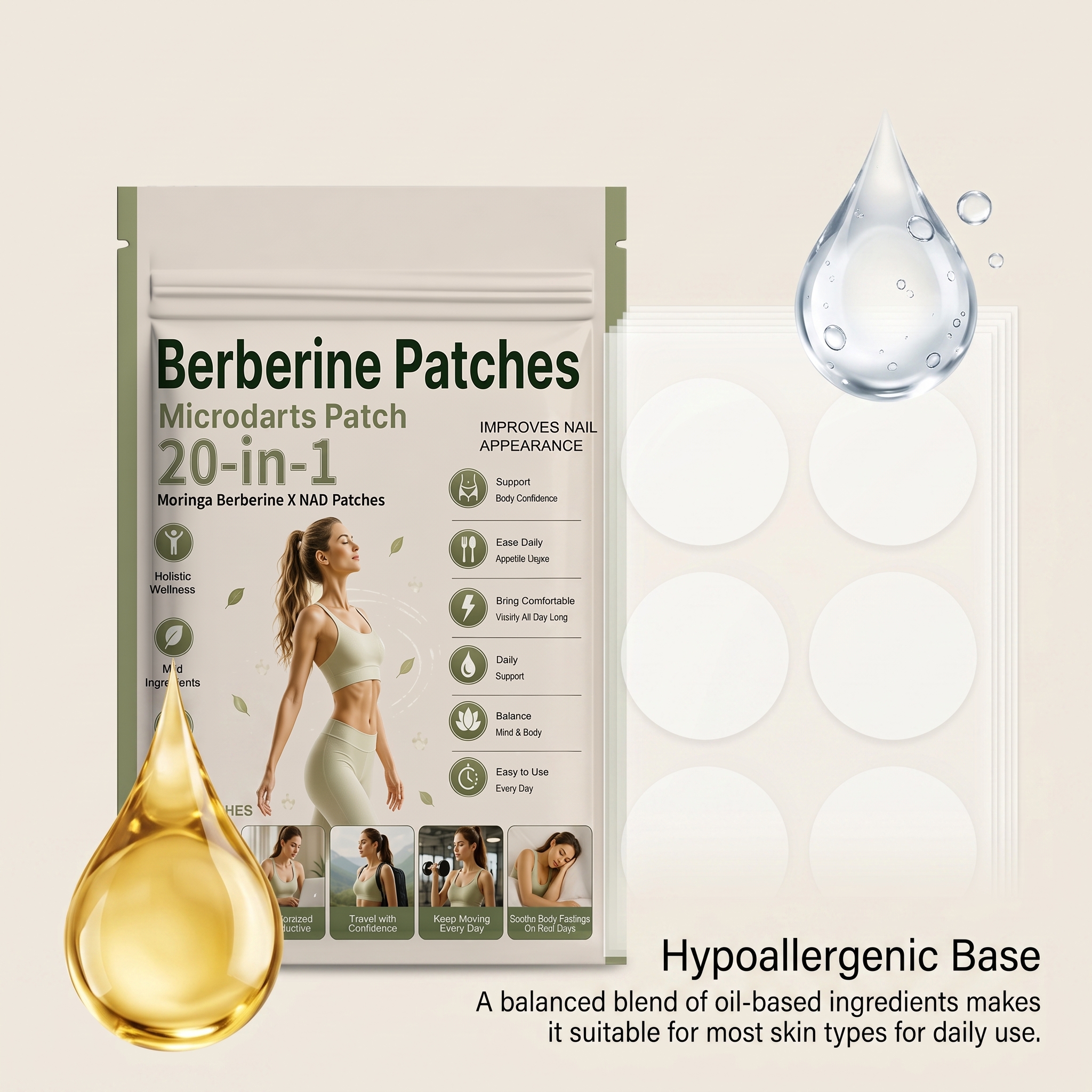 Berberine Auxiliary Patch Thin Soft Breathable Skin Friendly Light Body Comfort Daily Care