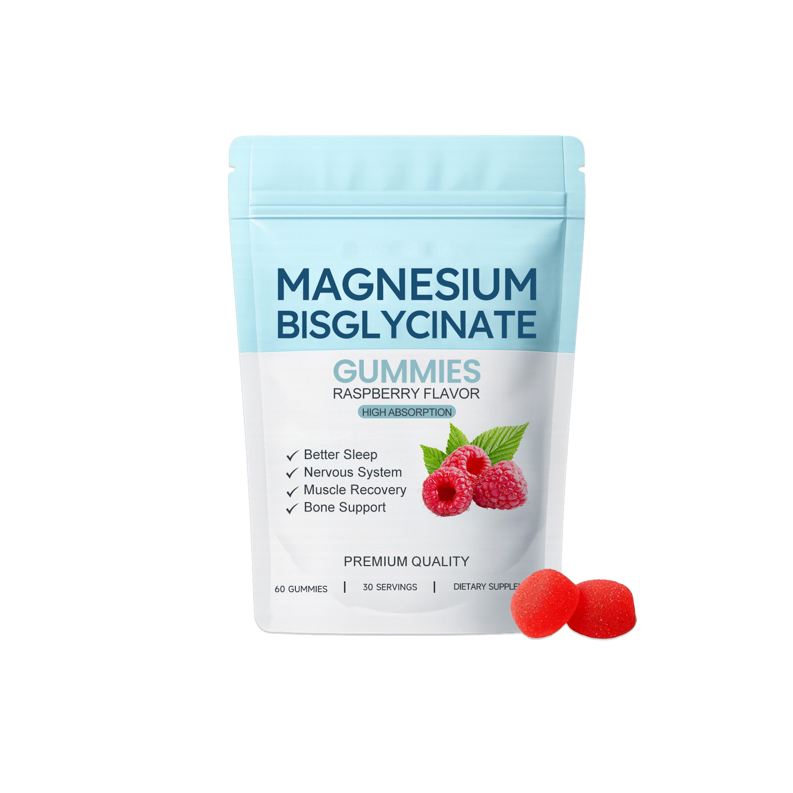 Magnesium Glycinate Gummy Gentle Ingredients Care Muscles Bones Night Sleep Support Relax Mood Health Supplement