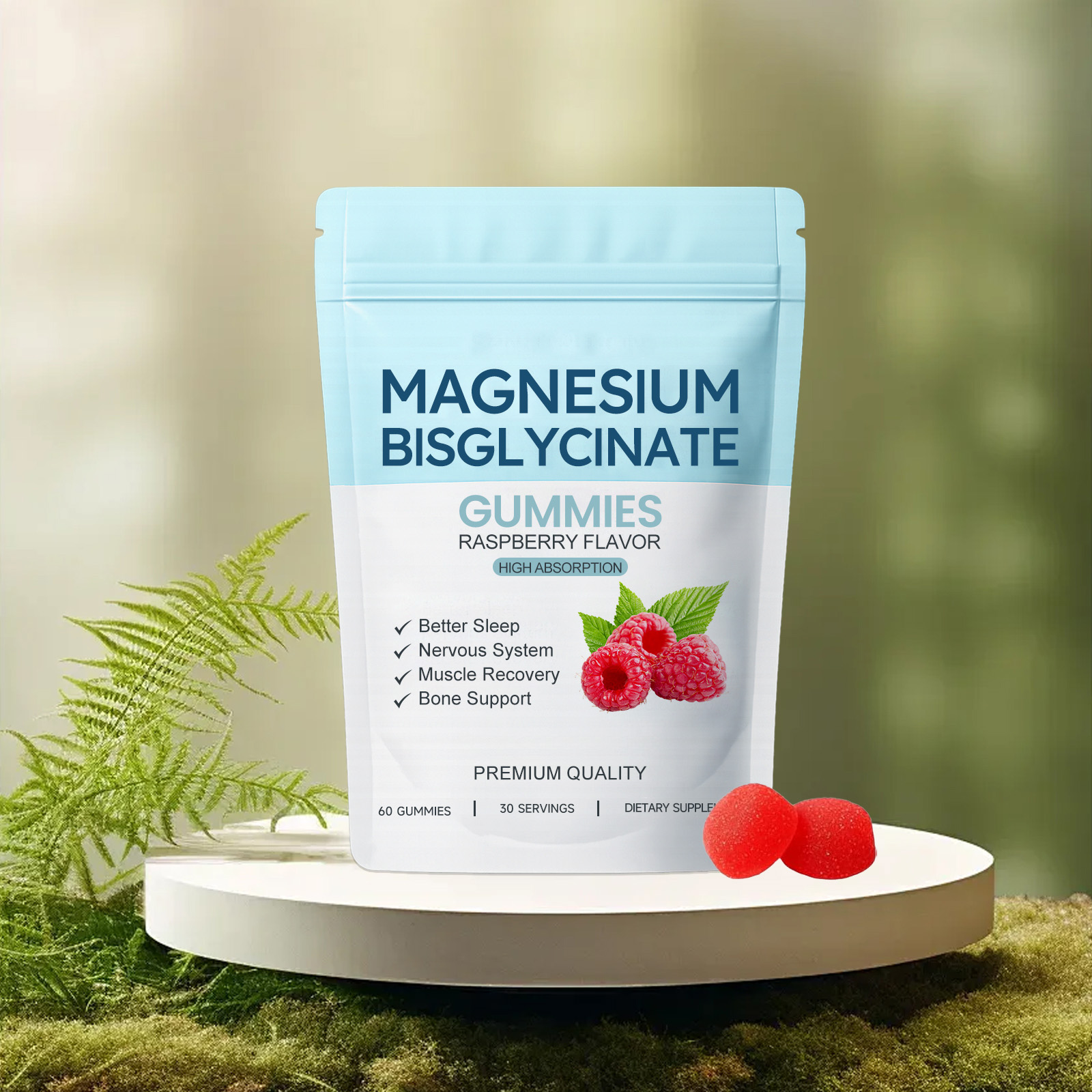 Magnesium Glycinate Gummy Gentle Ingredients Care Muscles Bones Night Sleep Support Relax Mood Health Supplement