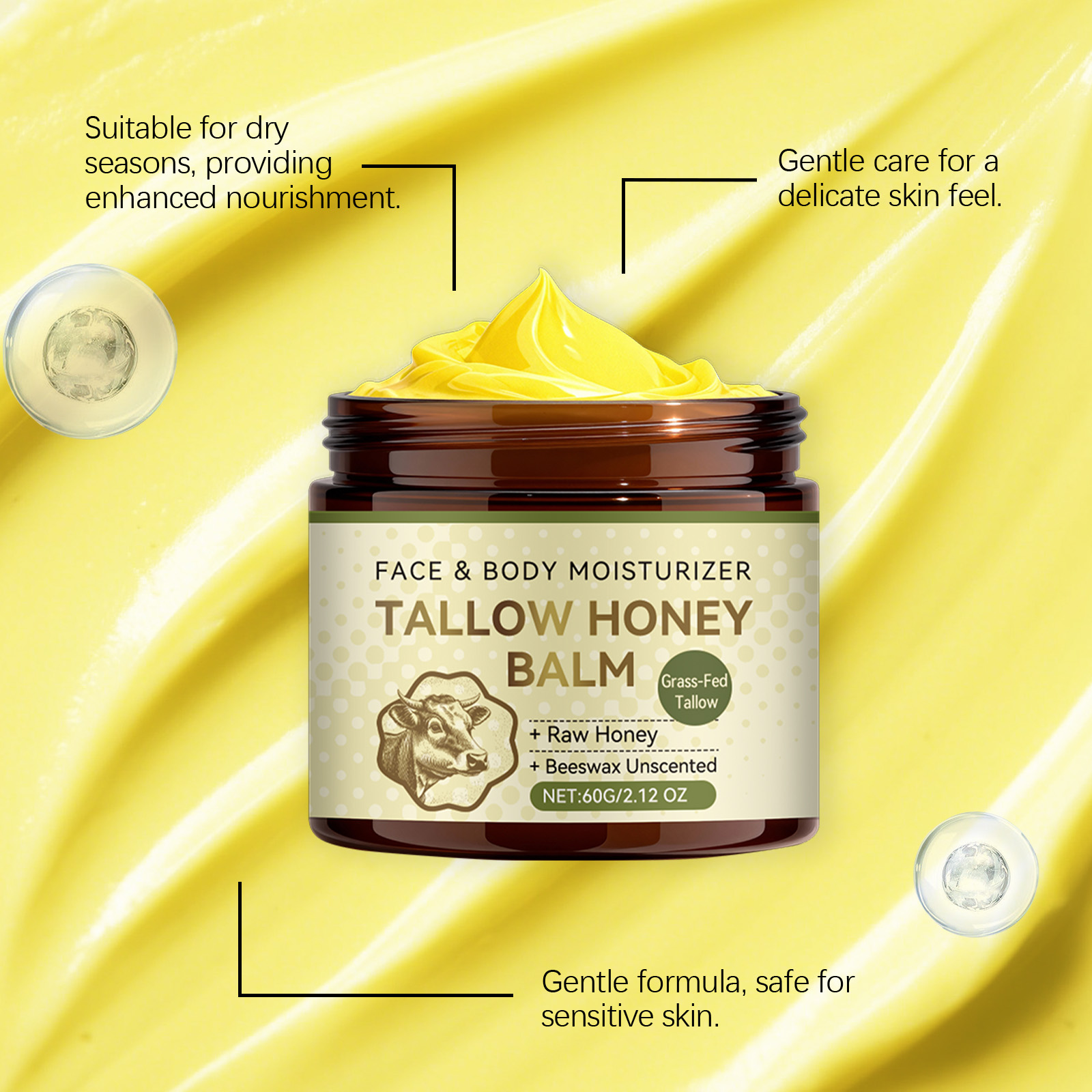 Tallow Skin Ointment Mild Moist Hydrate Soft Smooth Bright Comfort Whole Body Skin Care Cream