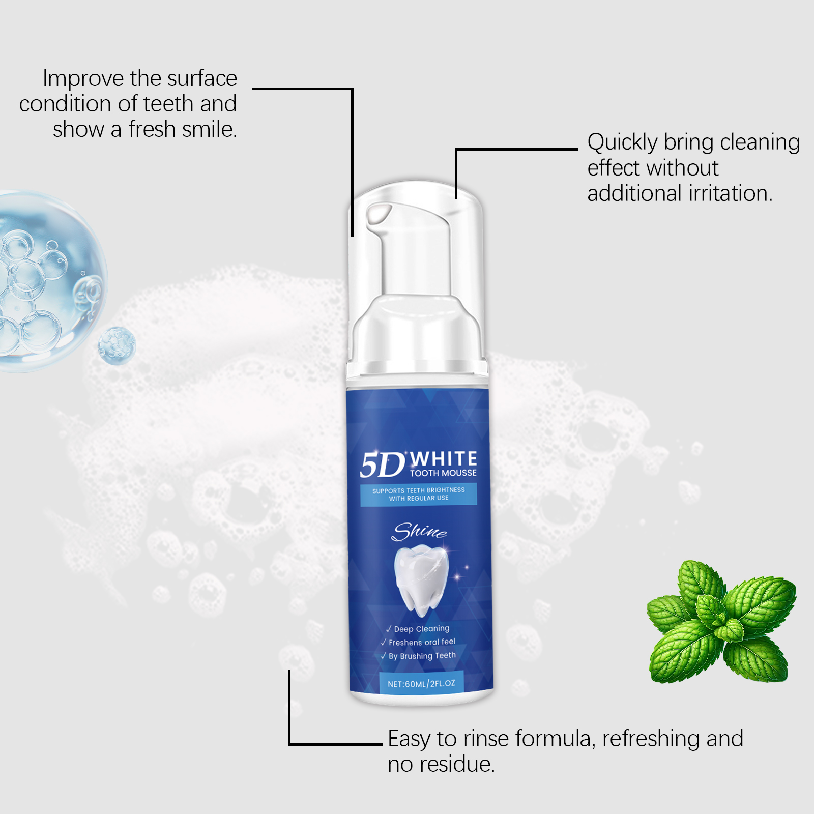 Whitening Dental Mousse Gentle Cleansing Protect Clean Teeth Daily Fresh Comfort Oral Care