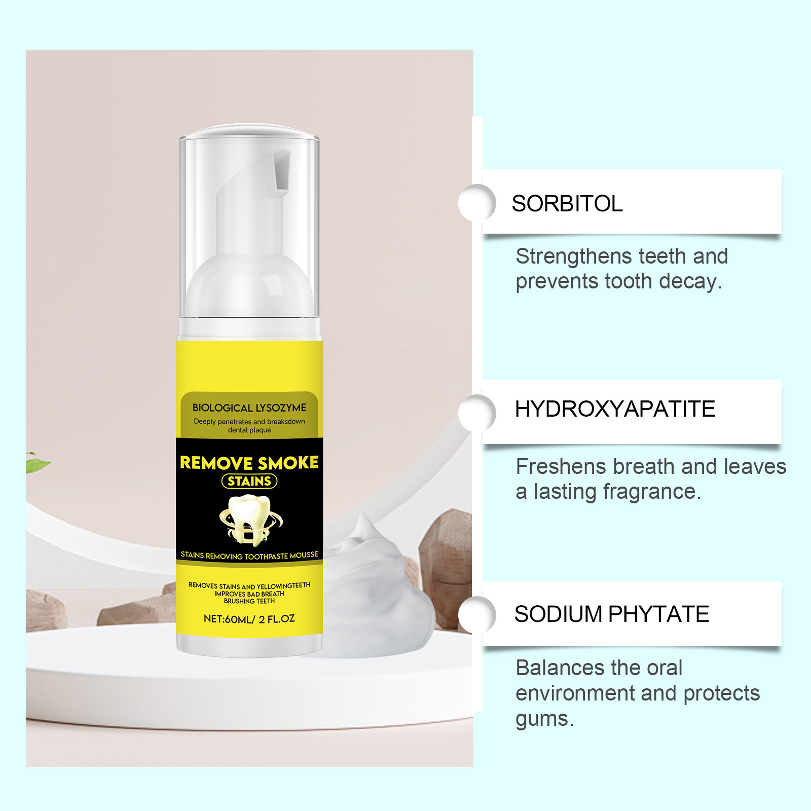 Mousse Toothpaste Fresh Mint Mild Clean Teeth Pure Mouth Portable Gentle Daily Care