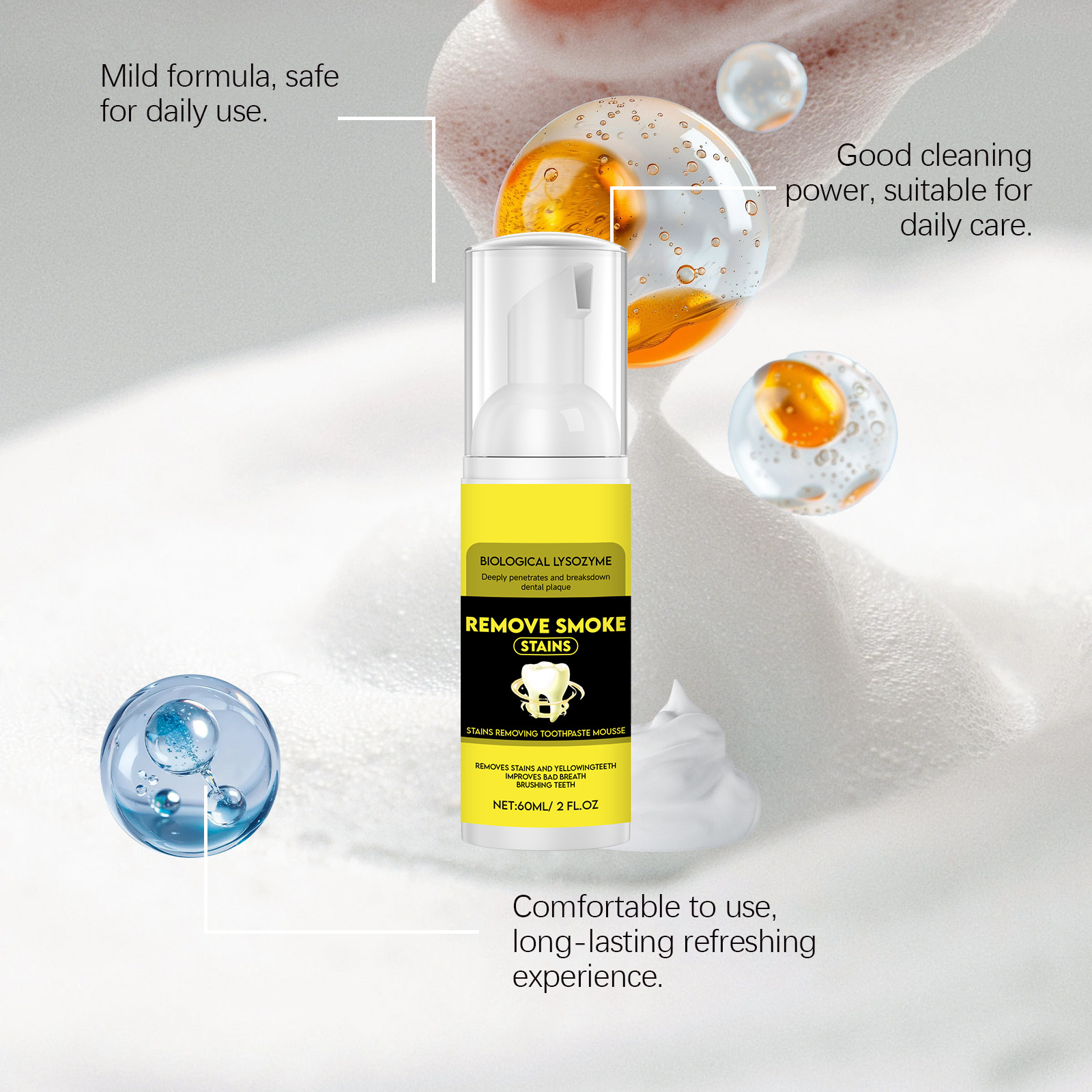 Mousse Toothpaste Fresh Mint Mild Clean Teeth Pure Mouth Portable Gentle Daily Care