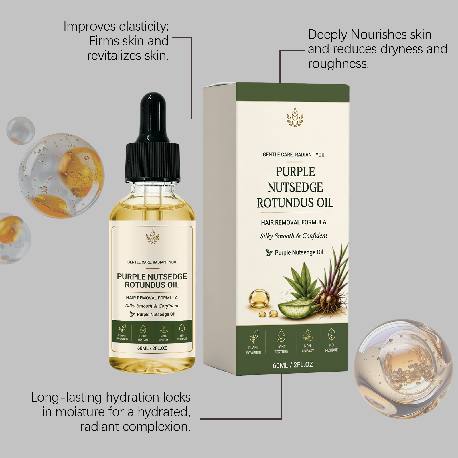 Cyperus Rotundus Care Oil Herbal Mild Fragrance Easy Spread Refreshing Non Sticky Whole Body Skin Daily Moisturizing Body Oil