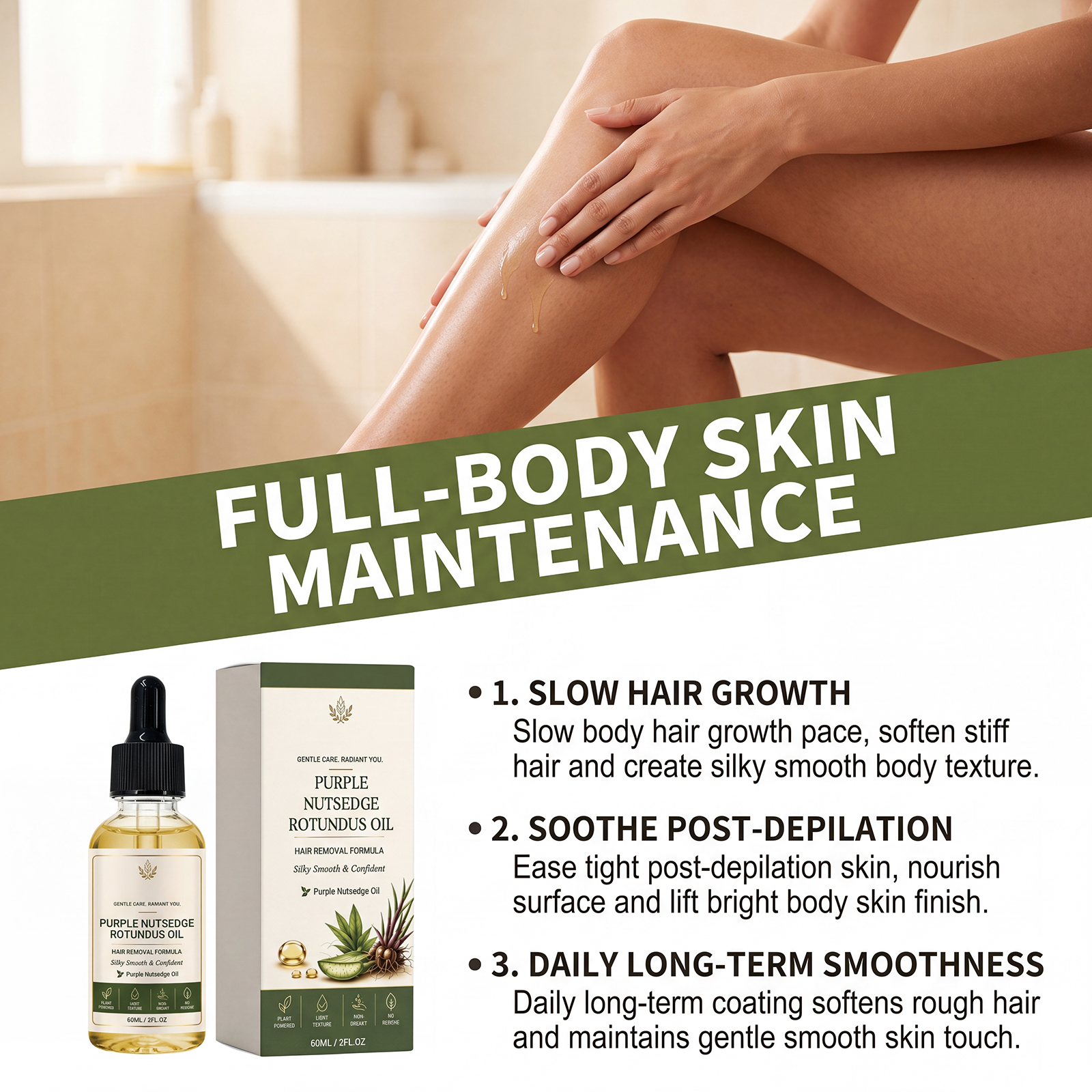 Cyperus Rotundus Care Oil Herbal Mild Fragrance Easy Spread Refreshing Non Sticky Whole Body Skin Daily Moisturizing Body Oil