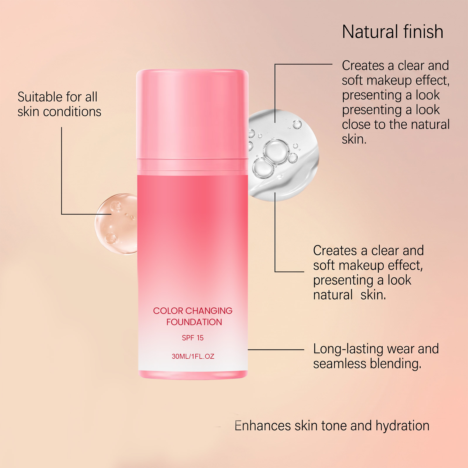 Temperature Change Foundation Skin Adaptive Fit Long Lasting Delicate Easy Spread Natural Sheer Foundation