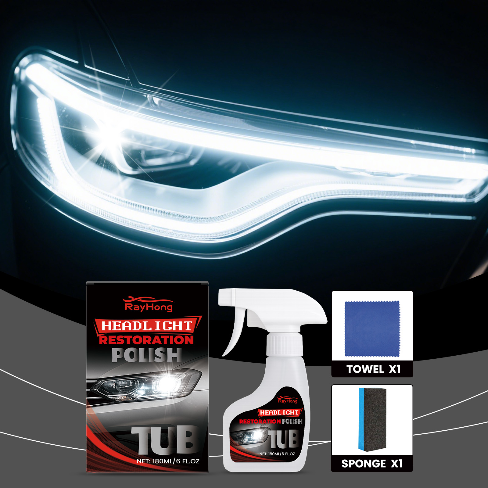 Car Headlight Maintenance Kit For Lamp Surface Oxidation Cleaning Care Brightening Transparent Renovation Set