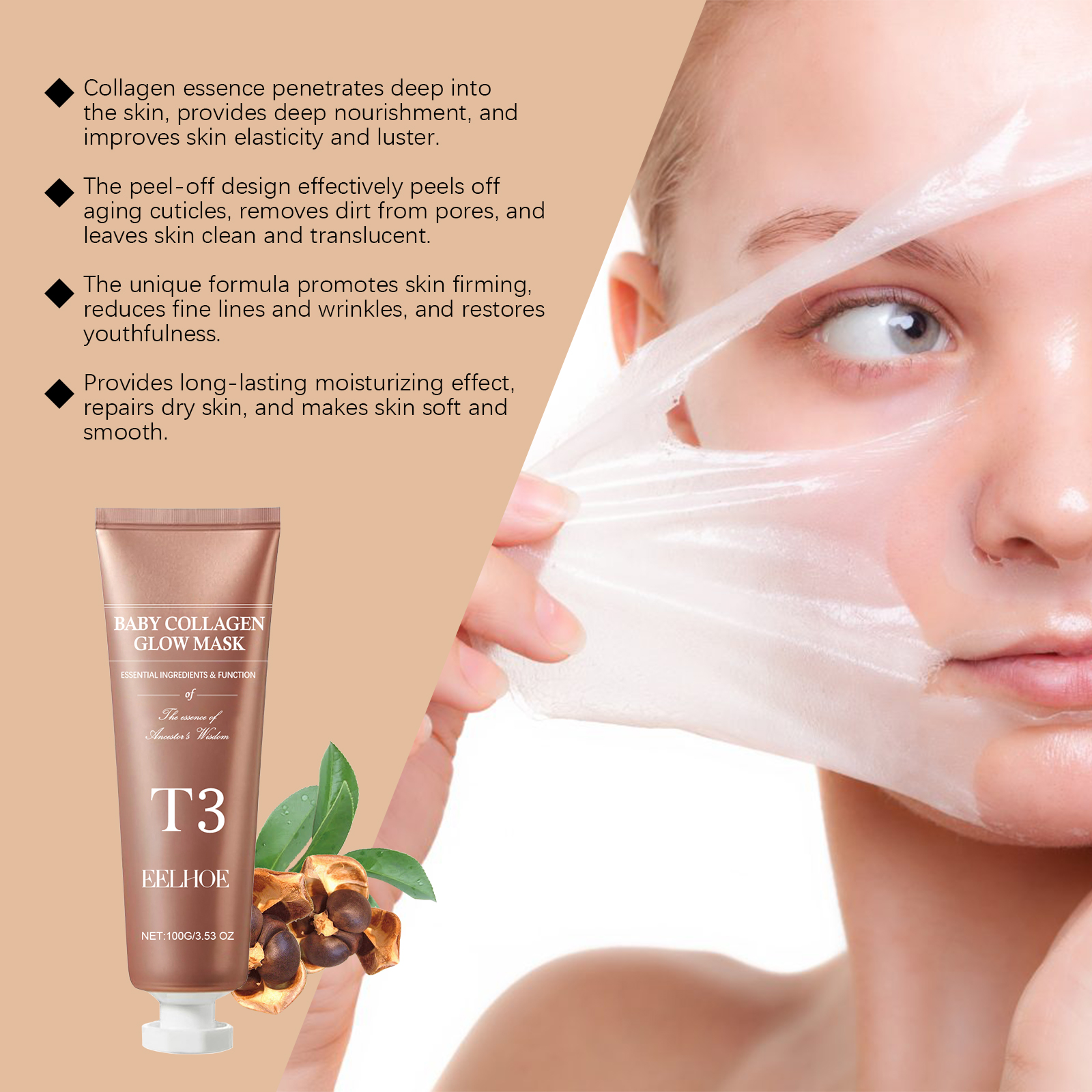 Collagen Peel Off Mask Moisturizing Hydrating Nourishing Anti Wrinkle Brightening Skin Facial Care
