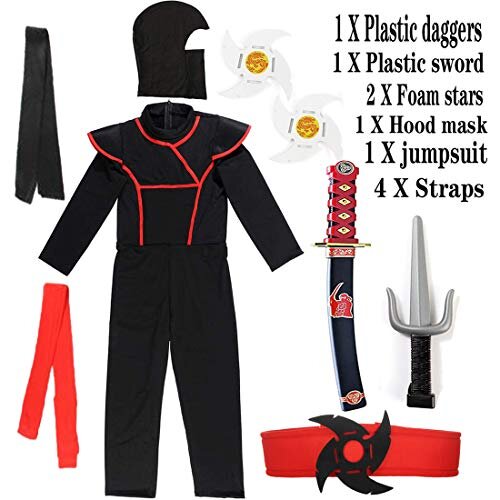 Kids Ninja Costume Halloween Costumes For Boys Ninja Toys With Ninja Foam Accessories 3-10 Year Old Boys Dress Up Best Gifts Black