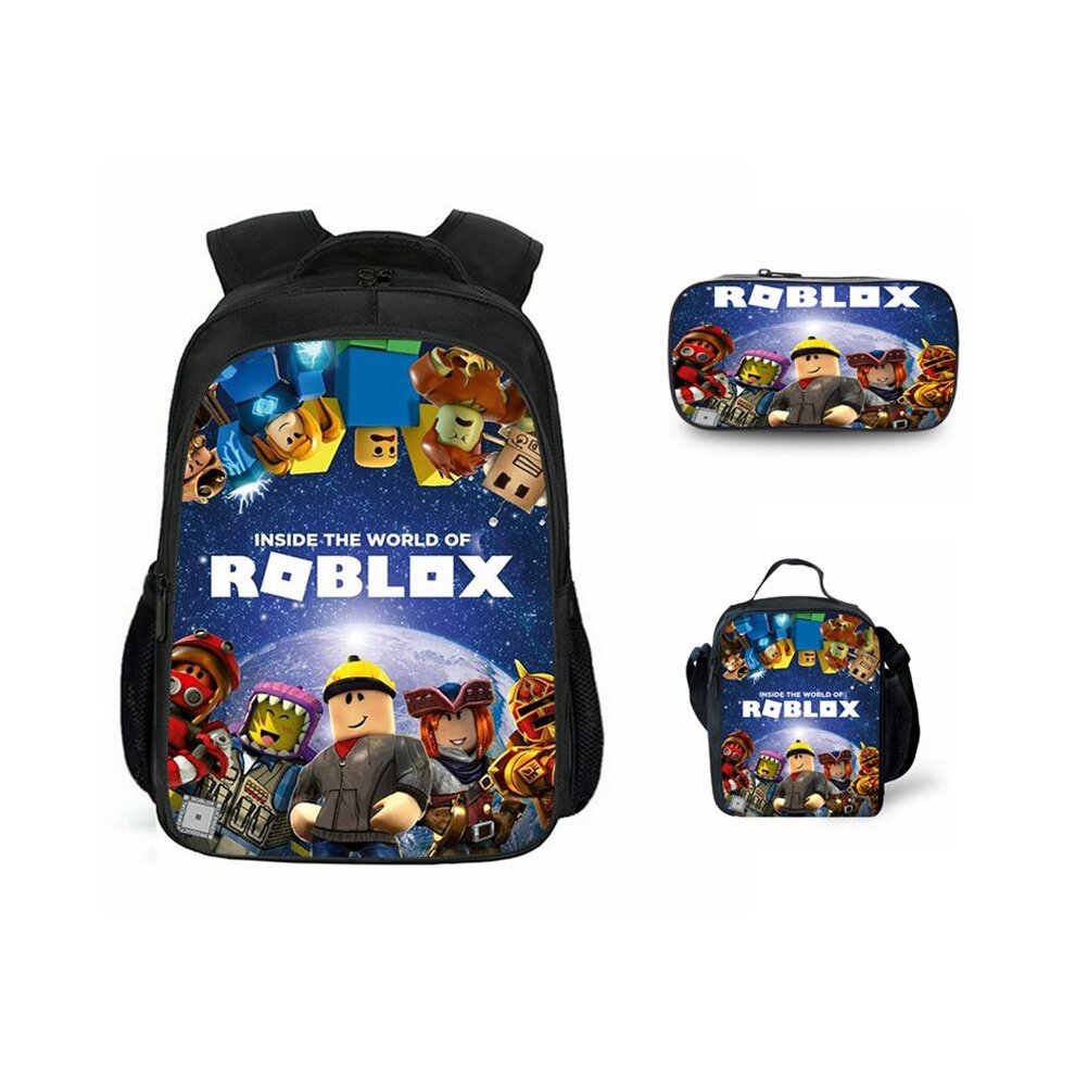 (Dark Blue) 3pcs Roblox Schoolbag Lunch Bag Pencil Case Set