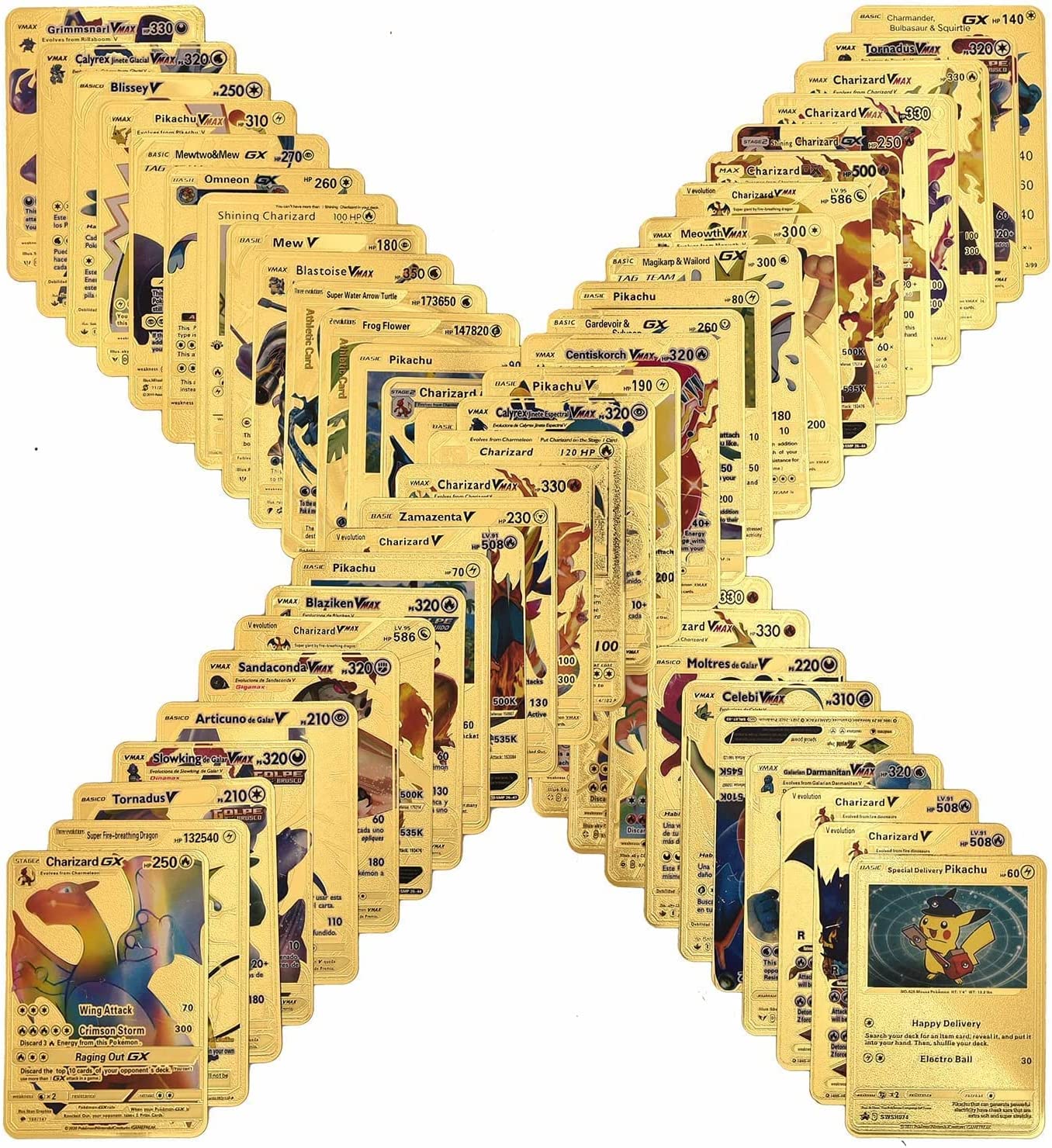 (Gold Card) Pokemon Cards TCG GX Bundle ULTR RARE Shiny Trading Cards Toys Collection Trading Card Playing Game Christmas Birthday Gifts for Kids 55PCS Set