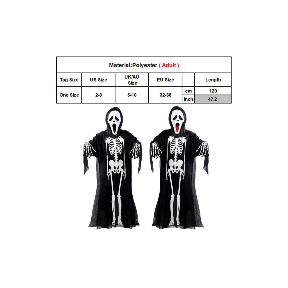(Mask Adult) Halloween Kids Boys Skeleton Costume Fancy Dress With Mask Gloves Party Cosplay