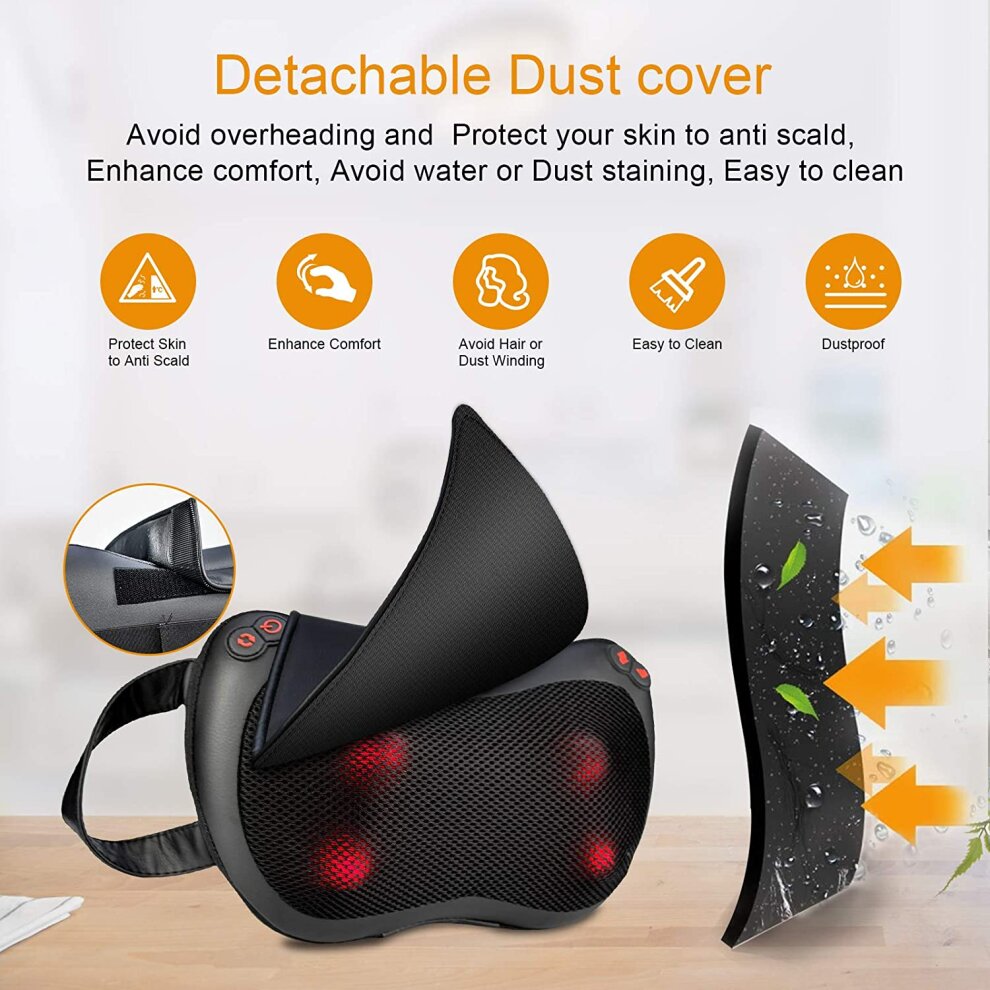 Electric Back and Neck Massager with Heat 4 Speed Modes Deep Shiatsu Massage Pillow for Muscle Pain Relief Tissue Kneading Massager Relaxation Gifts for Women Men Mom Dad Use at Home Office and Car