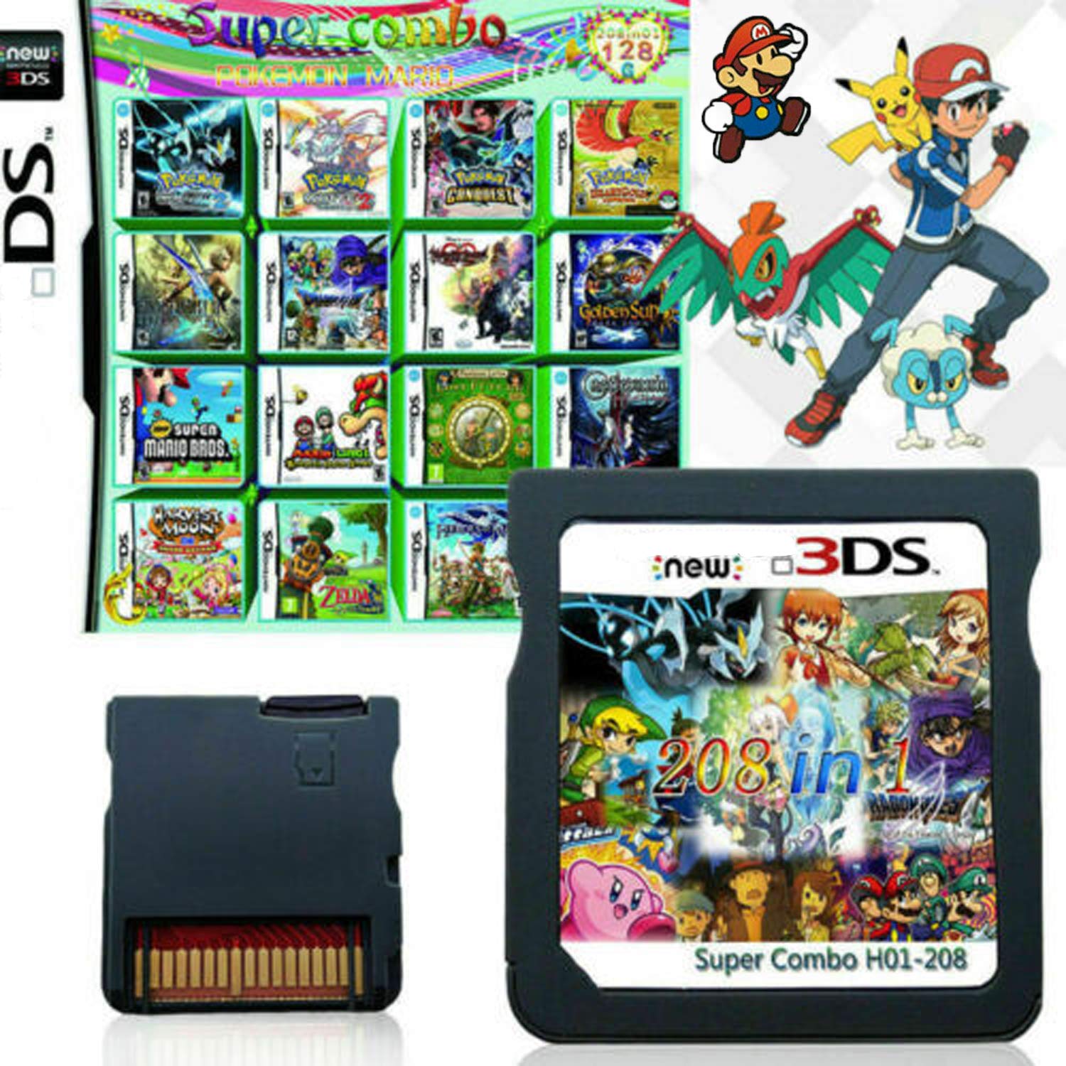 208 in 1 Game Cartridge Multicart Game Pack Card DS Game