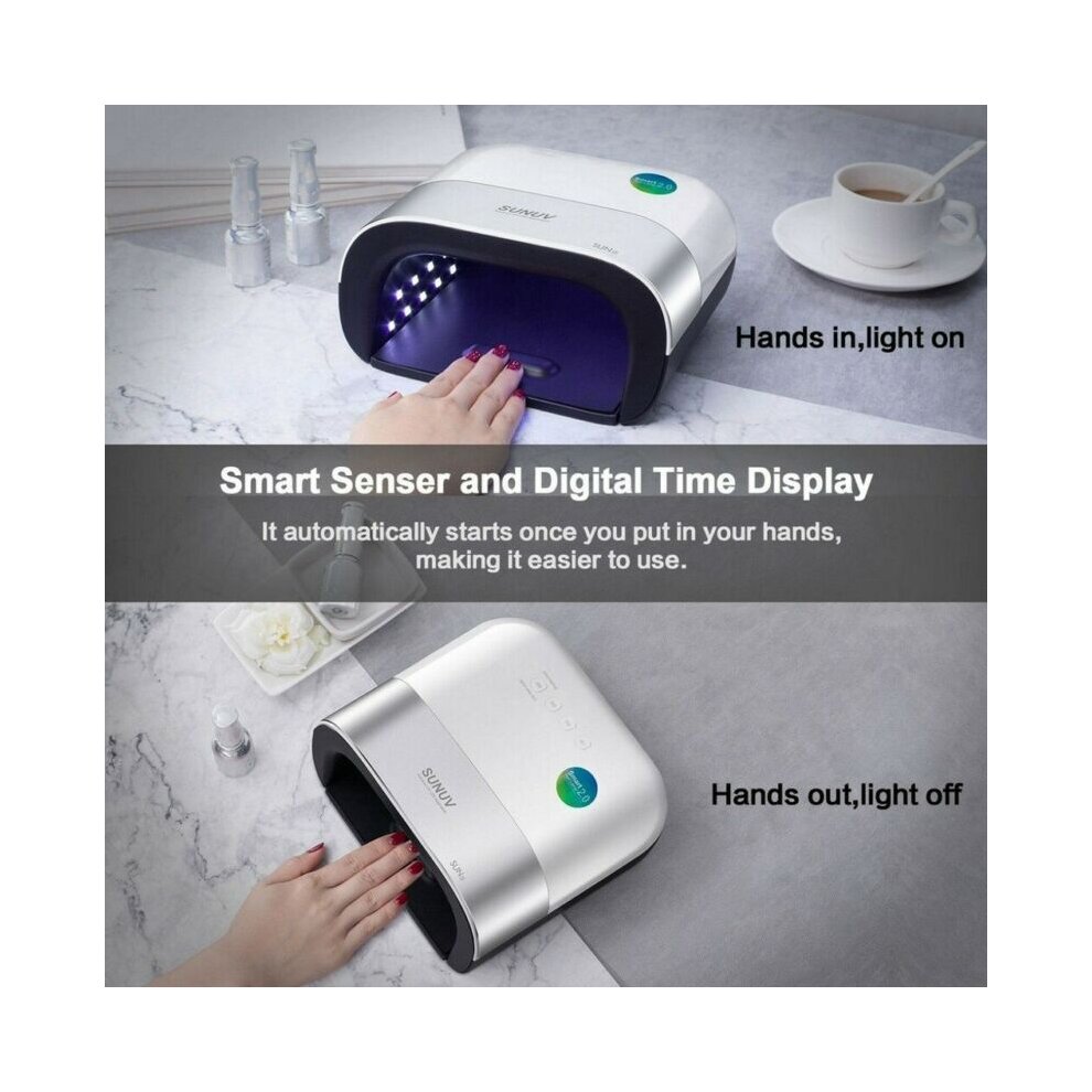 Led Nail Lamp SUNUV 48W Nail Dryer UV Lamps for Gel Polish Curing Light Machine Professional Pedicure Tool Nail Equipment Rechargable Automatic Sensor LCD Display Smart Timer Quick-Drying for Home and Nail Salon Use