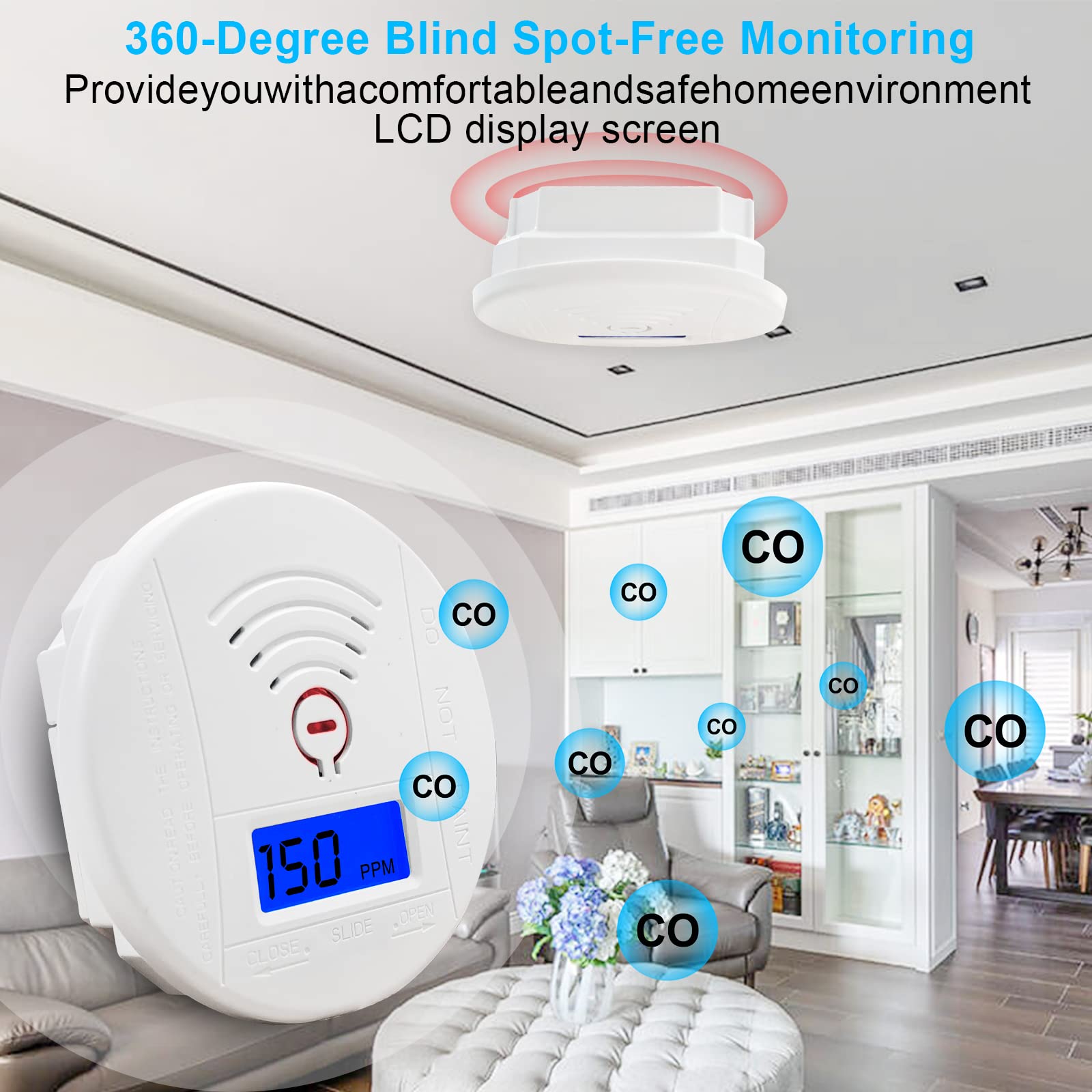 Mini Carbon Monoxide Detector,Battery Operated High Accuracy CO Alarm with Sound Warning and Digital LCD Display,Comply with EN 50291-1: 2018