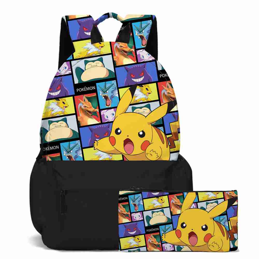 (Pokémon Backpack 2PCS Set 08) Pokémon Pikachu Backpack Lunch Bag Pencil Case Set Kids Gift Kids School Bag Boys Girls Teens Pikachu Eevee Pokeball