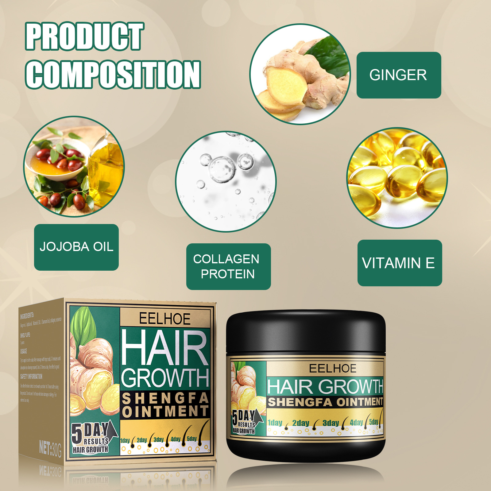 (30g) Ginger Hair Growth Ointment Hair Boost Cream Moisturising Scalp Massage Hair Care Essence Anti Hair Loss Conditioner Hair Thinning Treatment