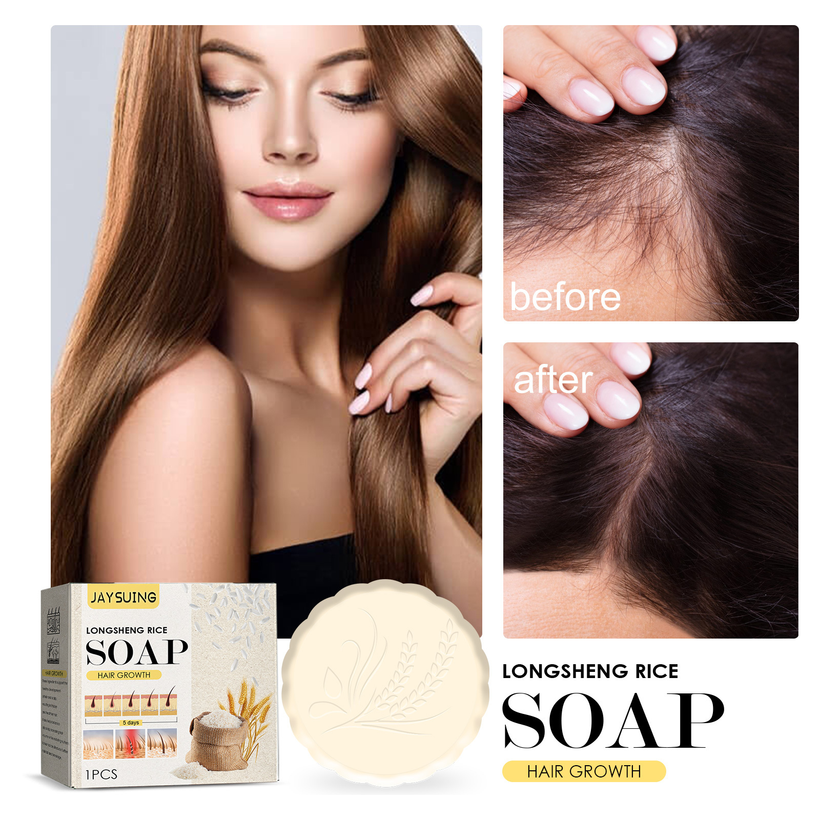 Rice Shampoo Bar Rice Soap For Hair Growth Fermented Rice Water Moisturizing Anti-Hair Loss For Women Men