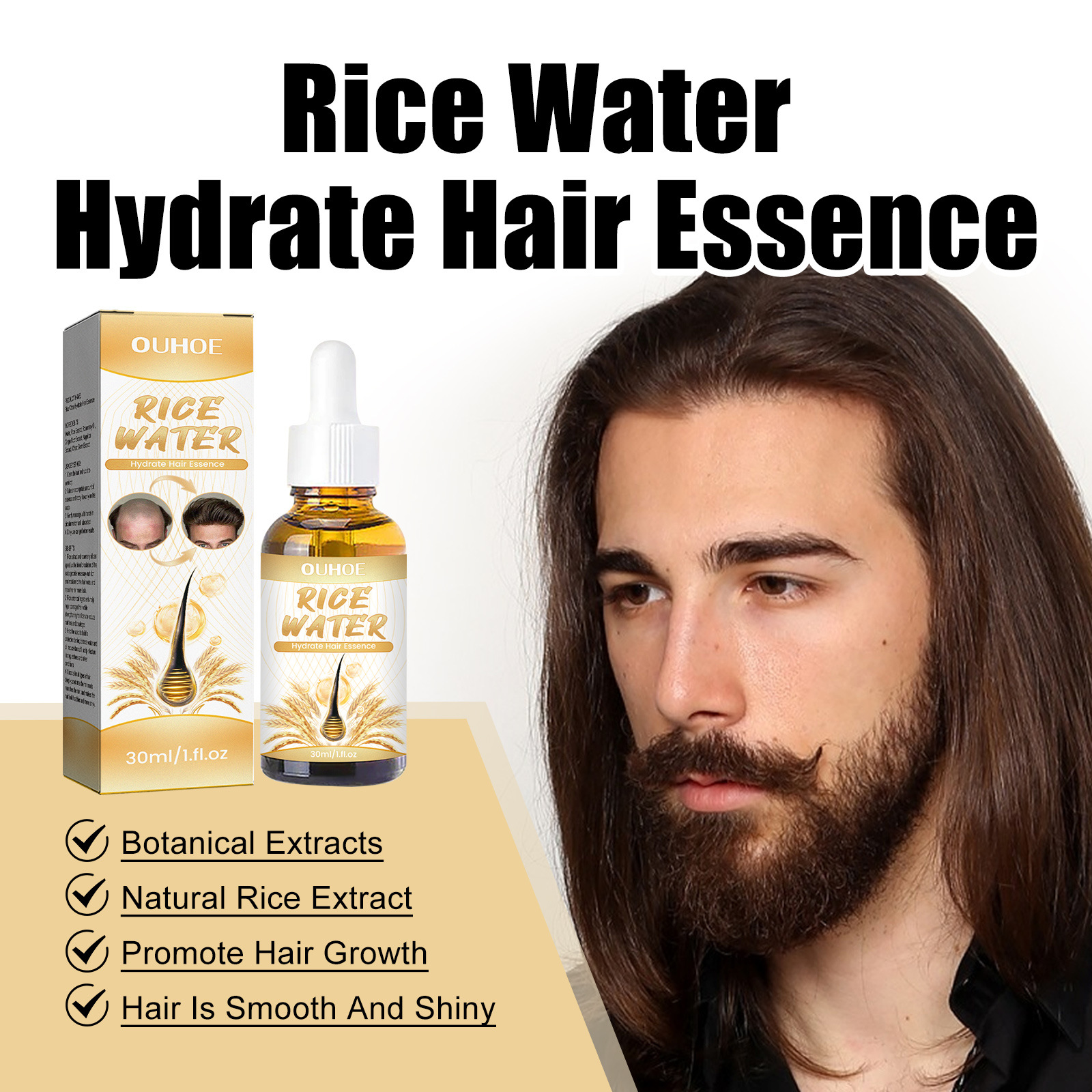 Rice Water HGrow Hair Essence Hair Serums Hair Care Longer Stronger Healthier Fuller Thicker Hair For Women 30ml