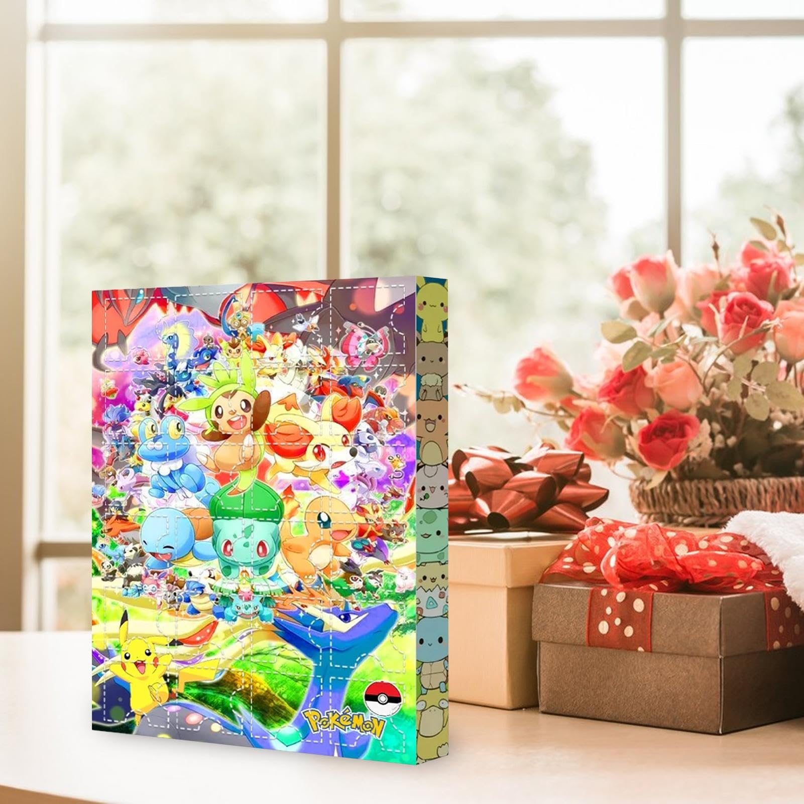 Christmas Countdown Advent Calendar with 24PCS Pokemon Cartoon Animal Character Figures Cute Toy Blind Box Doll Ornaments Play Set for Kids Boys Girls