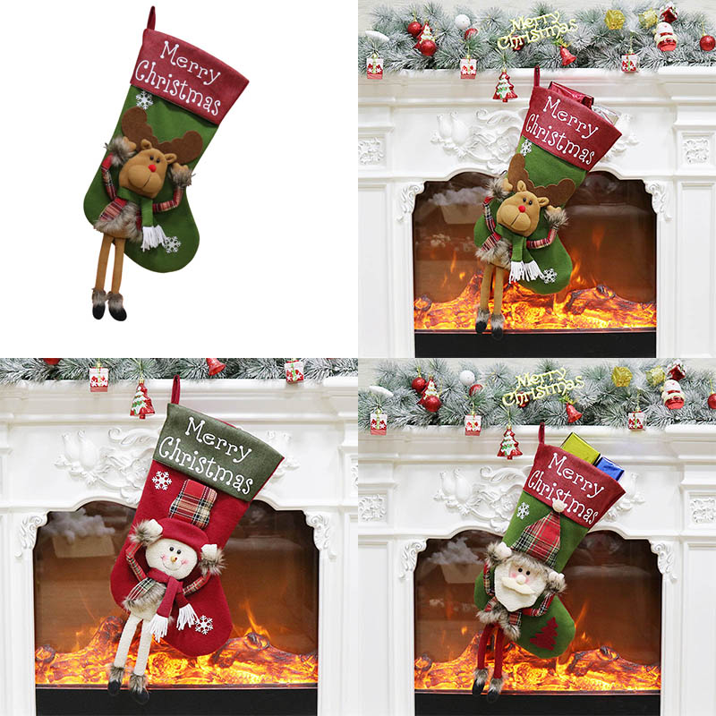(1PCS Santa Claus) 45cm Luxury Christmas Stocking Deluxe Knit Gnomes Plush Santa Doll Xmas Sock Large Christmas Stocking Sock