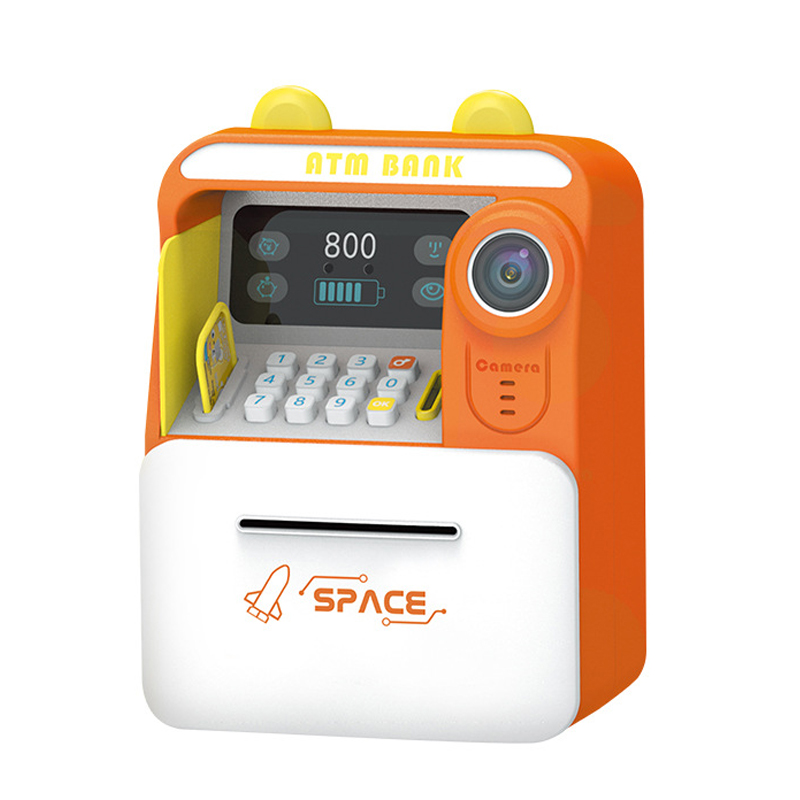 (Blue) ATM Machine Saving Box with Face Recognition Unlocking and Password Lock Coin Bank Toy Gifts for Boys Girls