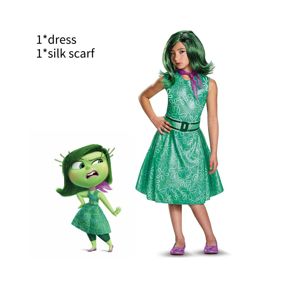 (Size 110) Cosplay Inside Out 2 Disgust Kids Costume Halloween Carnival Suit Disney Anime Party Fancy Dress Women Costume Party Book Week Outfits Dress Up