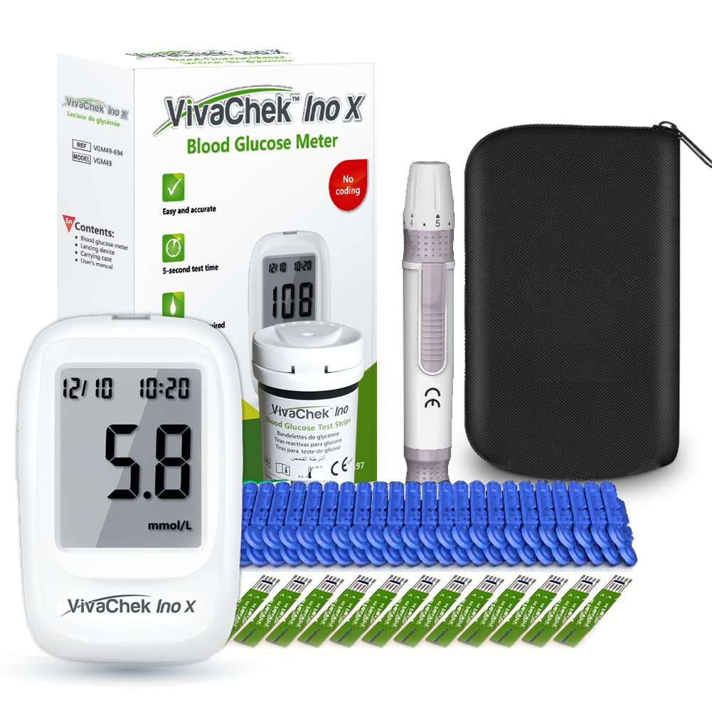 Vivachek Diabete Test Kit Blood Sugar Tester with Ketone and Hypo Warning NHS Approved 900 Memory Blood Glucose Monitor with Test Strips x 50 and Lancet x 50 -in mmol L