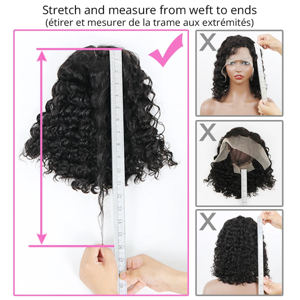(Side Part 8inches) Bob Lace Wig Black Curly For Women Deep Water Curly Wave Human Hair Wigs 100 Percent  Remy Natural Hair Short Lace Frontal T Part Wig