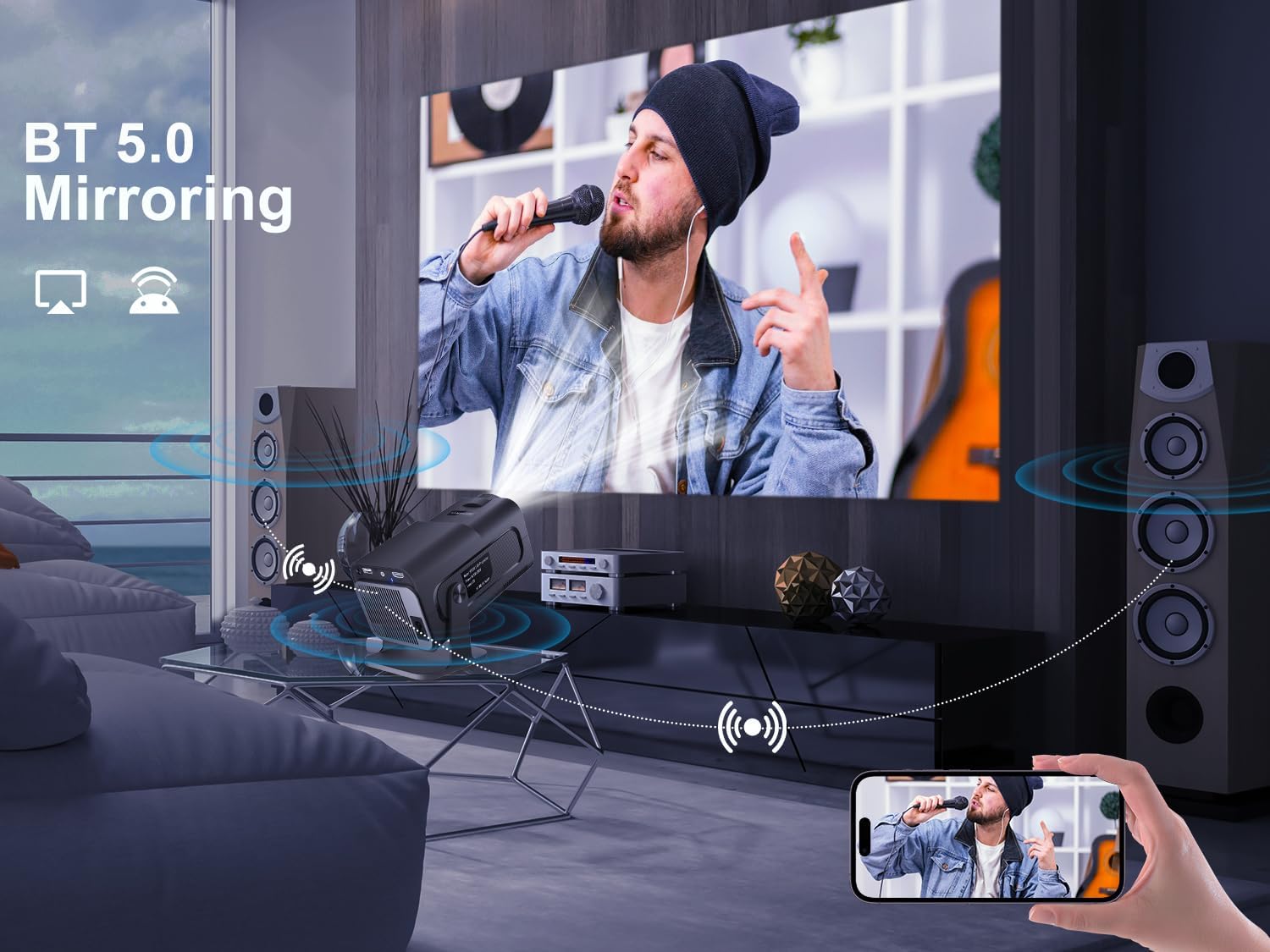 Mini Projector 4K Support Portable Projector with Auto Keystone Natvie 1080P Smart Projector for Bedroom 180 Rotatable Built-in Android 11.0 WiFi6 BT5.0 Home Theater Projector Compatible with Phone