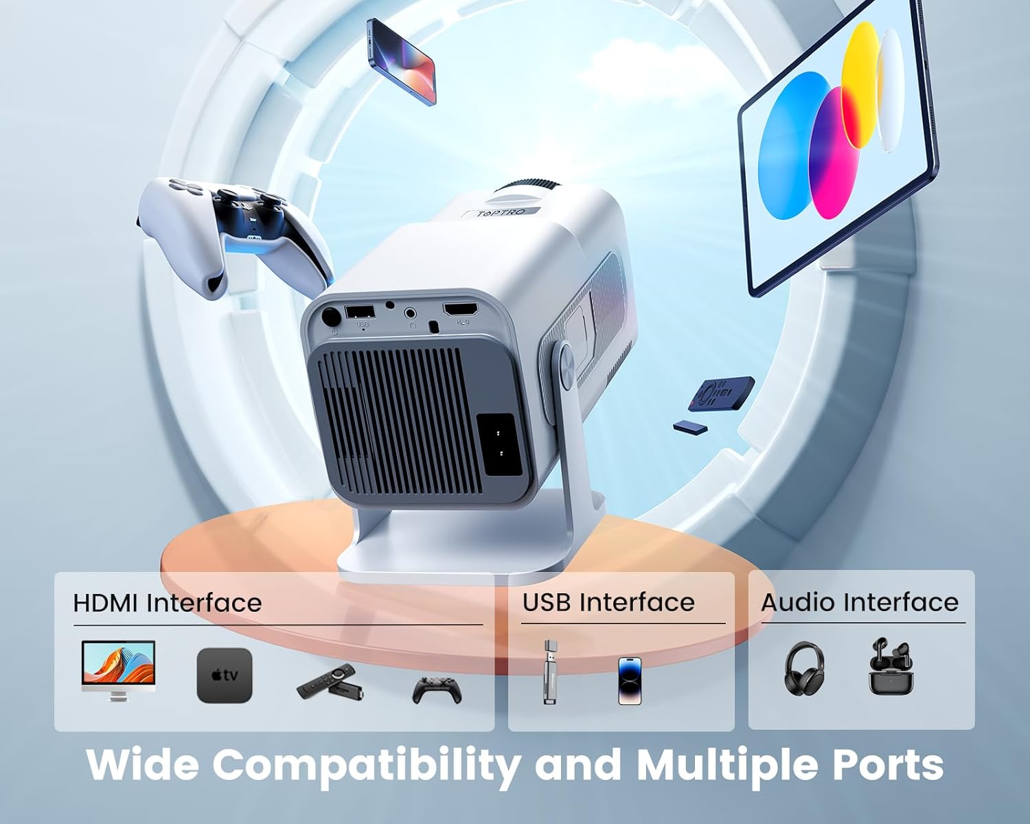 Mini Projector 4K Supported Portable Projector with Rotatable Auto Keystone Native 1080P 22000 Lumen Home Cinema Projector  WiFi6 Bluetooth Short Throw Outdoor Projector for iOS Android