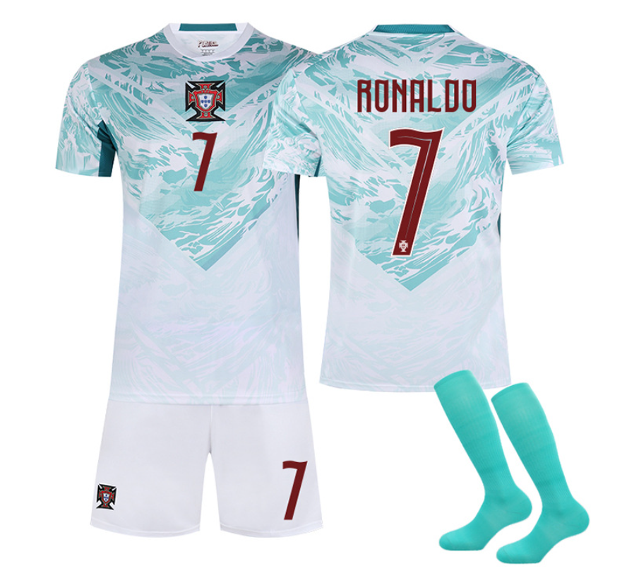 (2-3 Years) World Cup Football Jersey for Boys Girls No.7 Ronaldo 2026 Portugal Away Kids Football Kits Sports Trainshirts Suit Soccer Shorts Set Fans Gift