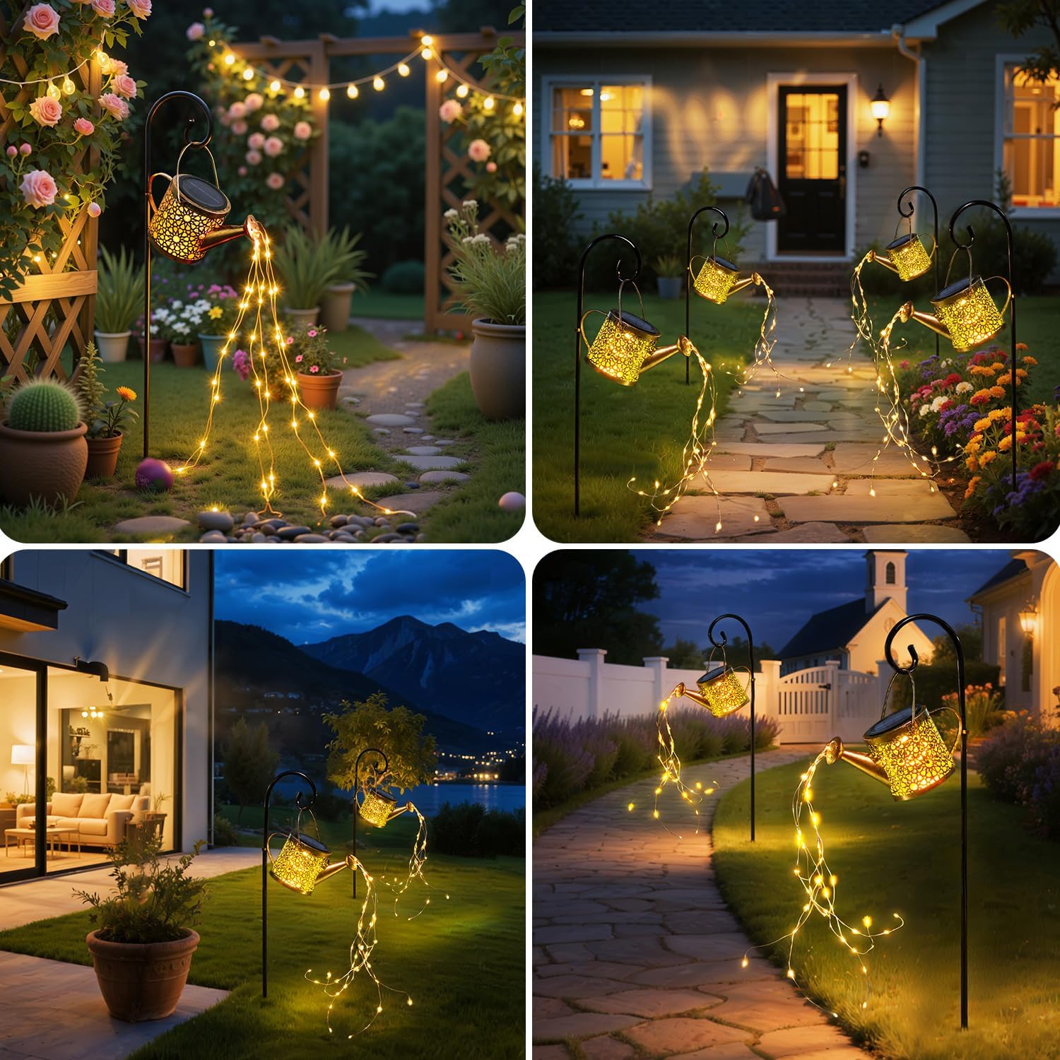 Solar Watering Can Lights Outdoor Garden,Waterproof Led Hanging Metal Lantern with Fairy String Light,Garden Ornaments for Yard Lawn Pathway Patio Decor 