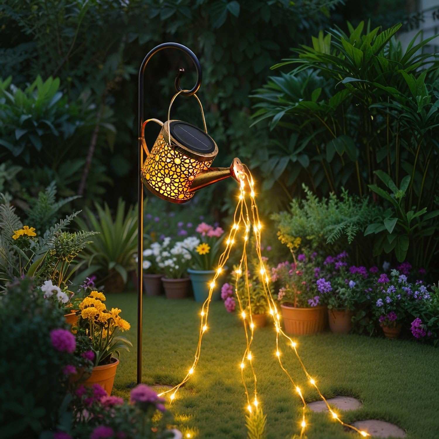 Solar Watering Can Lights Outdoor Garden,Waterproof Led Hanging Metal Lantern with Fairy String Light,Garden Ornaments for Yard Lawn Pathway Patio Decor 