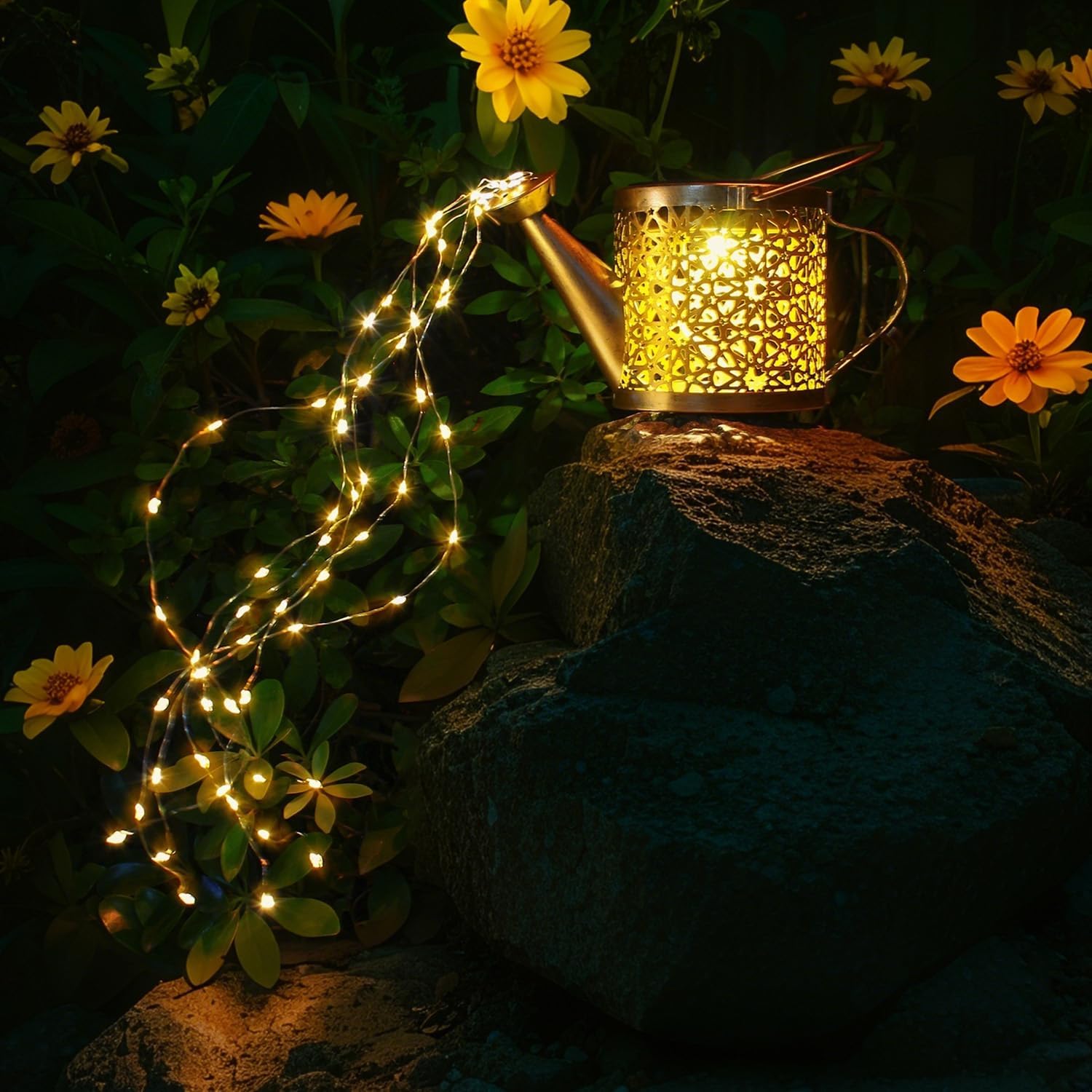 Solar Watering Can Lights Outdoor Garden,Waterproof Led Hanging Metal Lantern with Fairy String Light,Garden Ornaments for Yard Lawn Pathway Patio Decor 