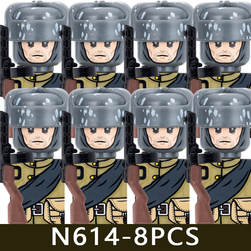(Style D) Kids Toys WW2 Military Soviet Soldier Figures Building Blocks Navy Infantry Officer Cavalry Commander Warrior Helmet Gun Bricks