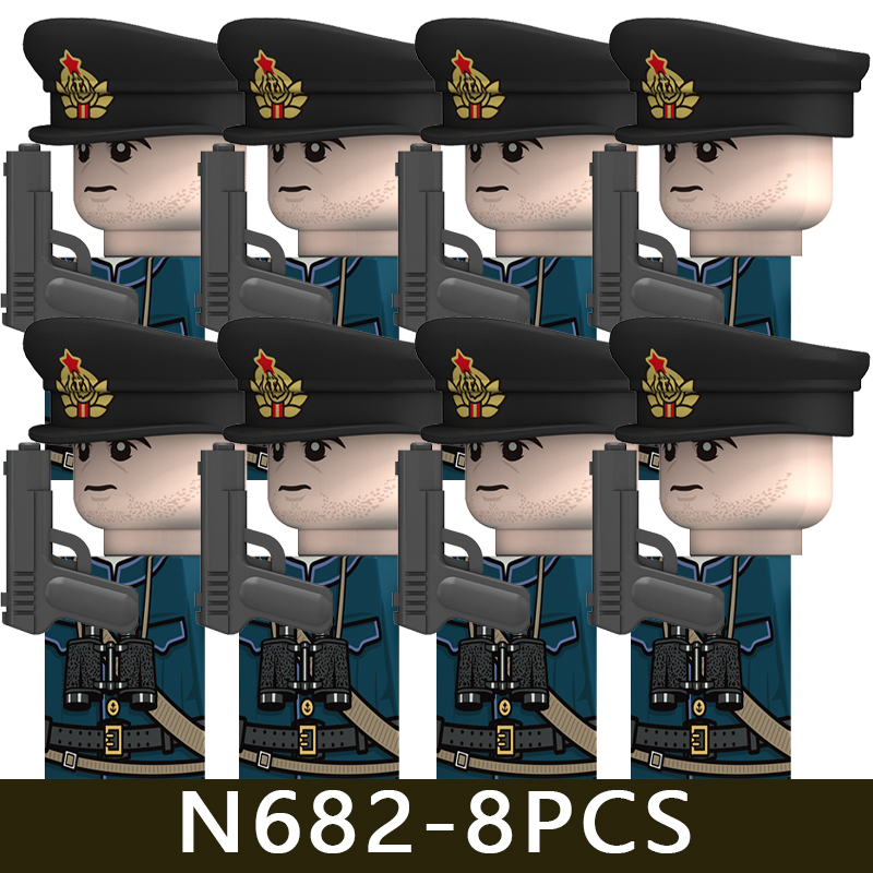 (Style D) Kids Toys WW2 Military Soviet Soldier Figures Building Blocks Navy Infantry Officer Cavalry Commander Warrior Helmet Gun Bricks
