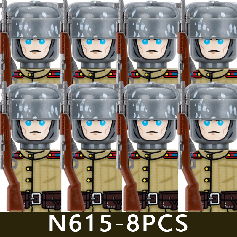 (Style D) Kids Toys WW2 Military Soviet Soldier Figures Building Blocks Navy Infantry Officer Cavalry Commander Warrior Helmet Gun Bricks