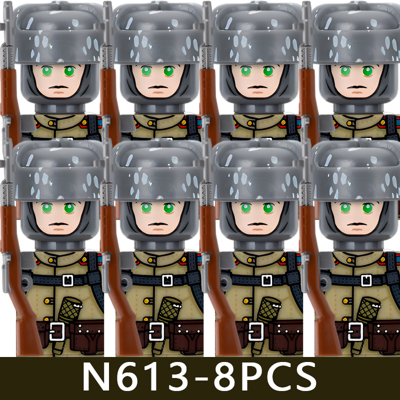 (Style D) Kids Toys WW2 Military Soviet Soldier Figures Building Blocks Navy Infantry Officer Cavalry Commander Warrior Helmet Gun Bricks
