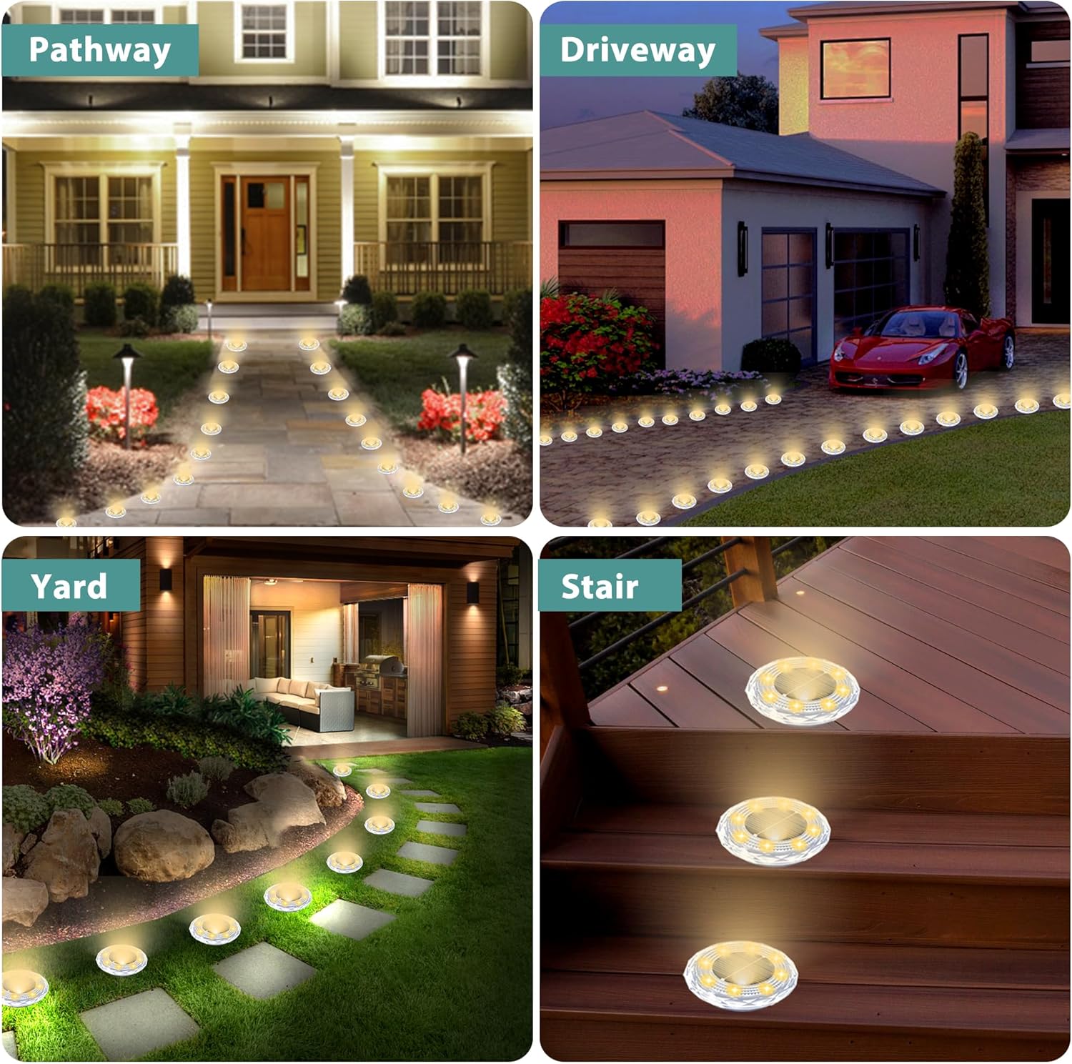 (4 PCS) 8LED Solar Powered Ground Light Outdoor Solar Lights Warm White Solar Buried Light Suitable for Yard Garden Lawn Pathway