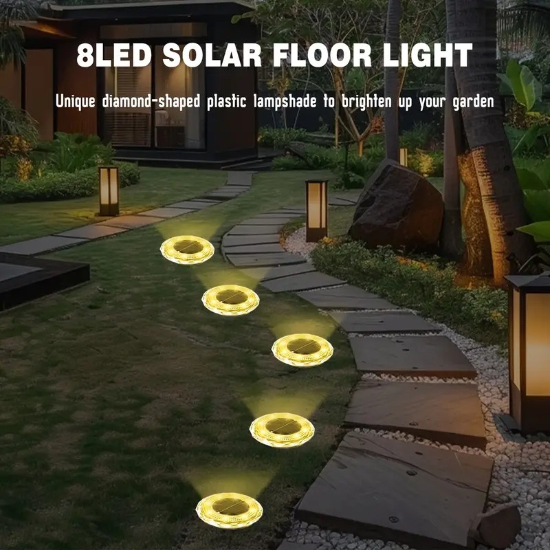 (4 PCS) 8LED Solar Powered Ground Light Outdoor Solar Lights Warm White Solar Buried Light Suitable for Yard Garden Lawn Pathway