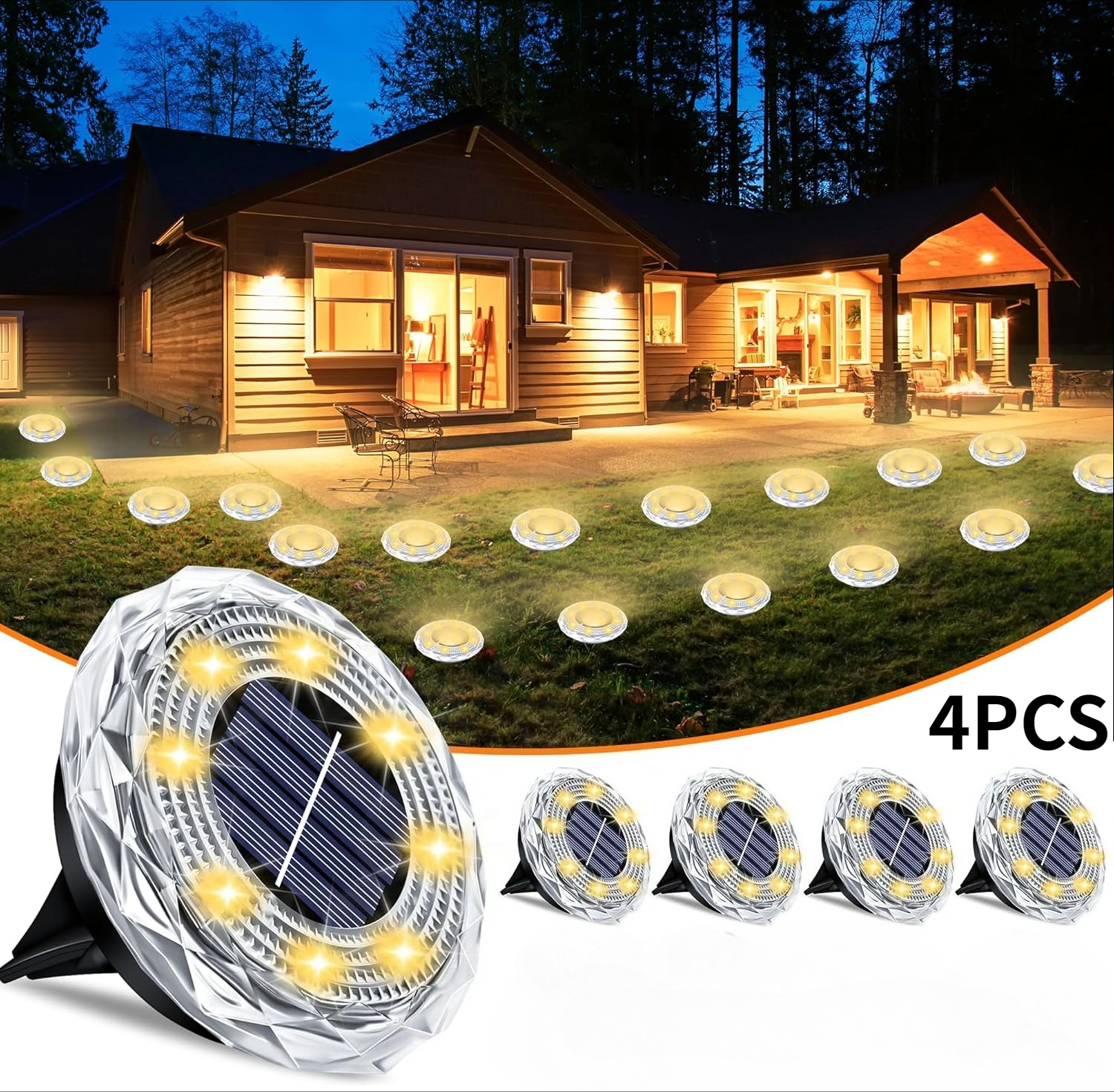 8LED Solar Powered Ground Light Outdoor Solar Lights Warm White Solar Buried Light Suitable for Yard Garden Lawn Pathway