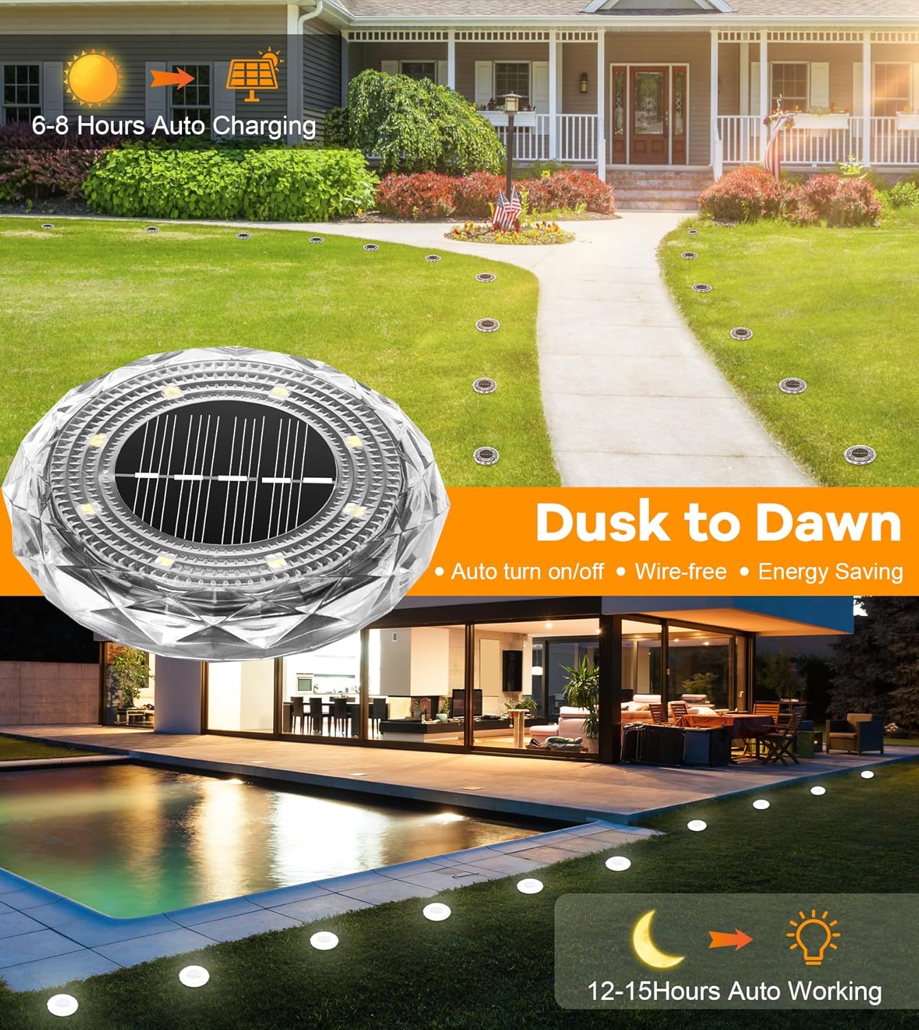 (4 PCS) 8LED Solar Powered Ground Light Outdoor Solar Lights Warm White Solar Buried Light Suitable for Yard Garden Lawn Pathway