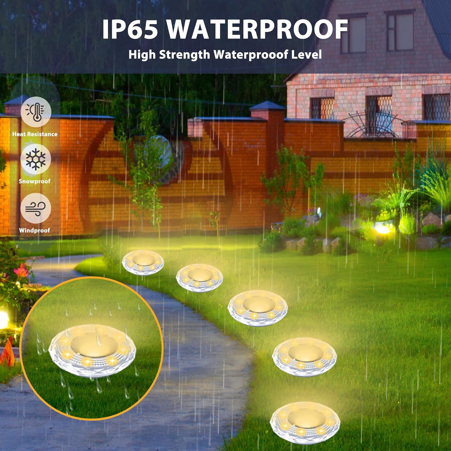 (4 PCS) 8LED Solar Powered Ground Light Outdoor Solar Lights Warm White Solar Buried Light Suitable for Yard Garden Lawn Pathway