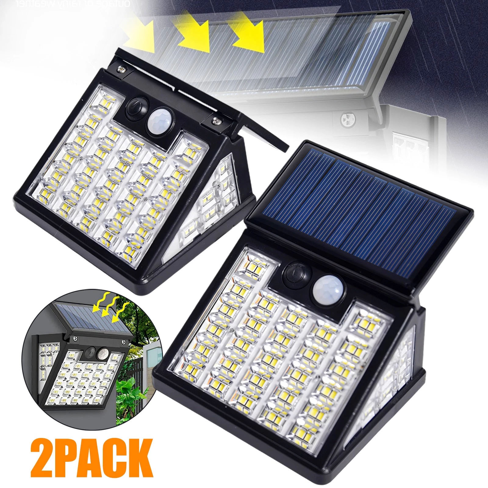 2Pcs Solar Lights Outdoor with Motion Sensor 72 LED Solar Flood Lights Waterproof Solar Powered Security Spot Lights Porch Patio