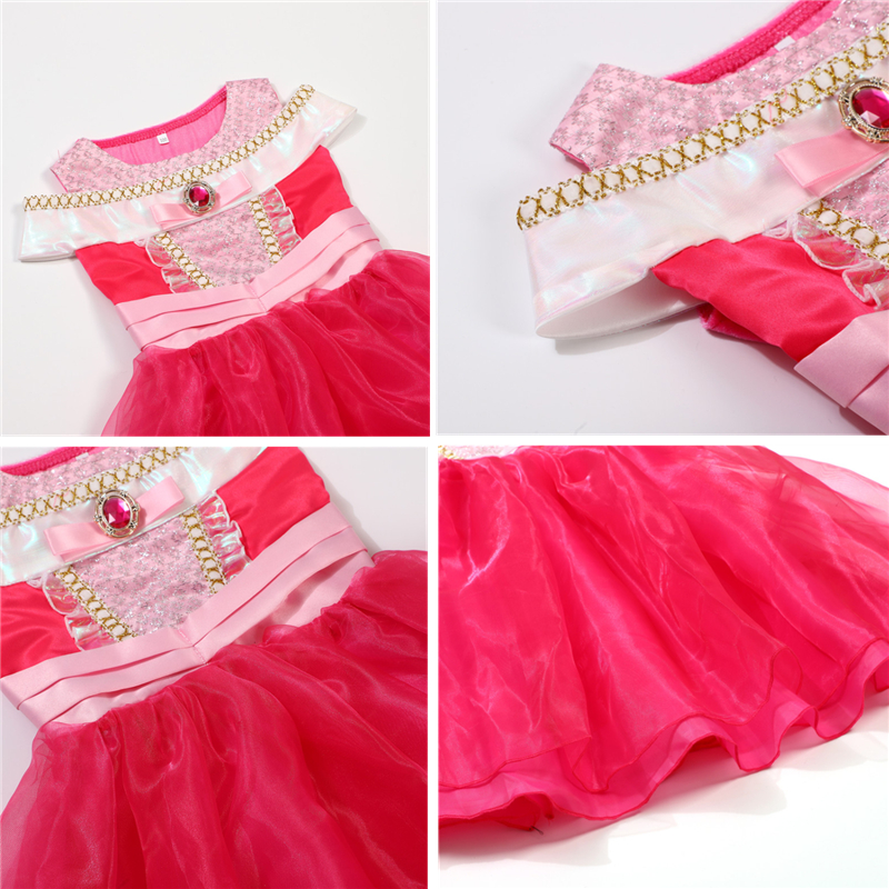 (150CM) Girl Princess Dress Pink Tulle Puffy Skirt Festival Ball Performance Gown Includes Earrings Crown Magic Wand Costume Gift