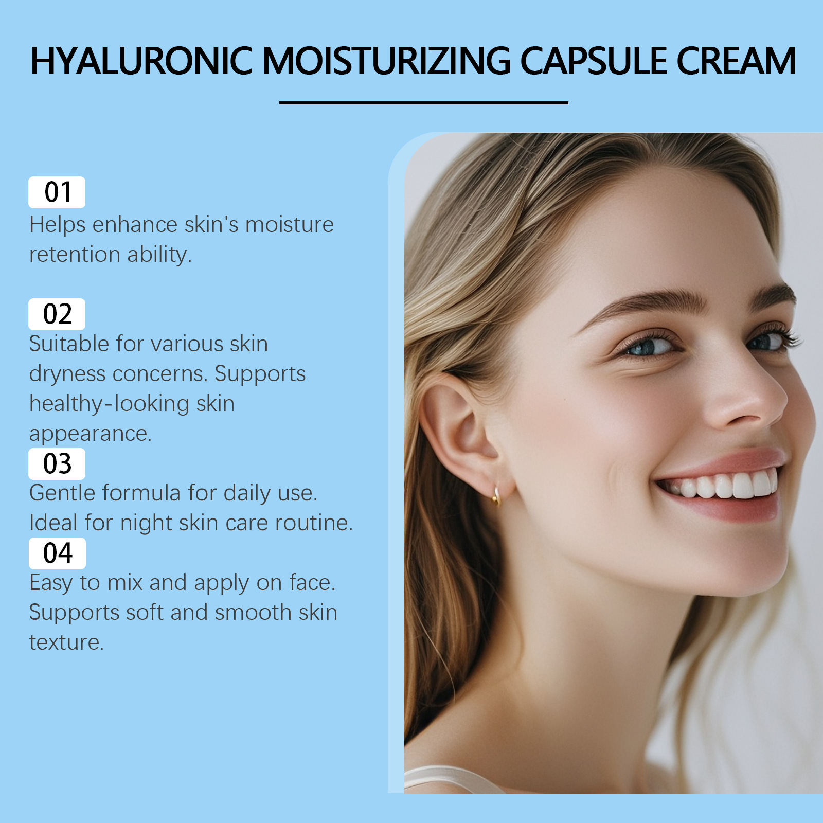 Hyaluronic Acid Moisturizing Capsule Cream Lightweight Hydrating Brightening Smoothing Daily Face Skin Care Treatment